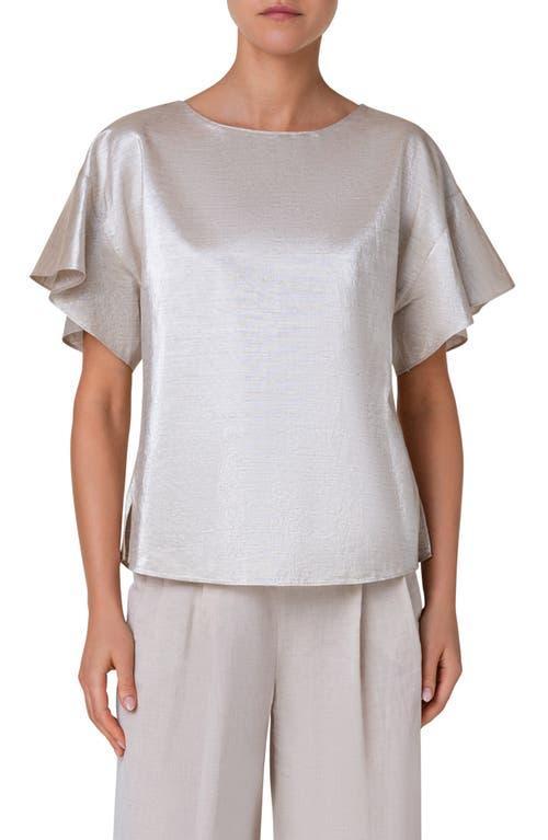 Womens Wing-Sleeve Metallic Canvas Blouse Product Image