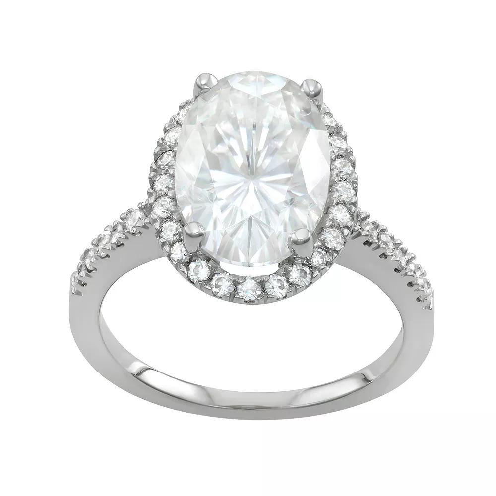 Charles & Colvard 14k White Gold 4 3/4 Carat T.W. Oval Lab-Created Moissanite Halo Engagement Ring, Women's, Size: 6, 14k Whgold Product Image