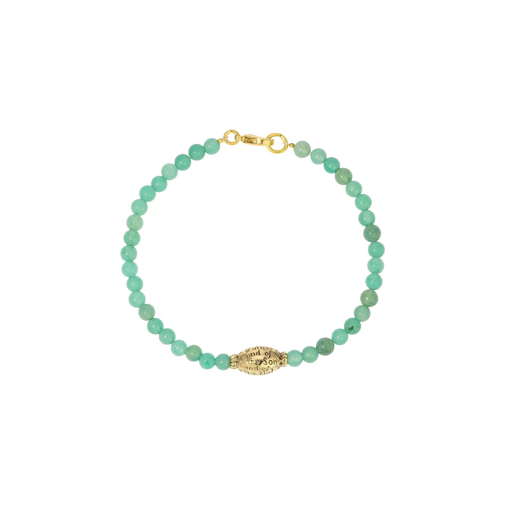 1928 Gold Tone Semi Precious Prayer Bead Bracelet, Womens, Green Product Image