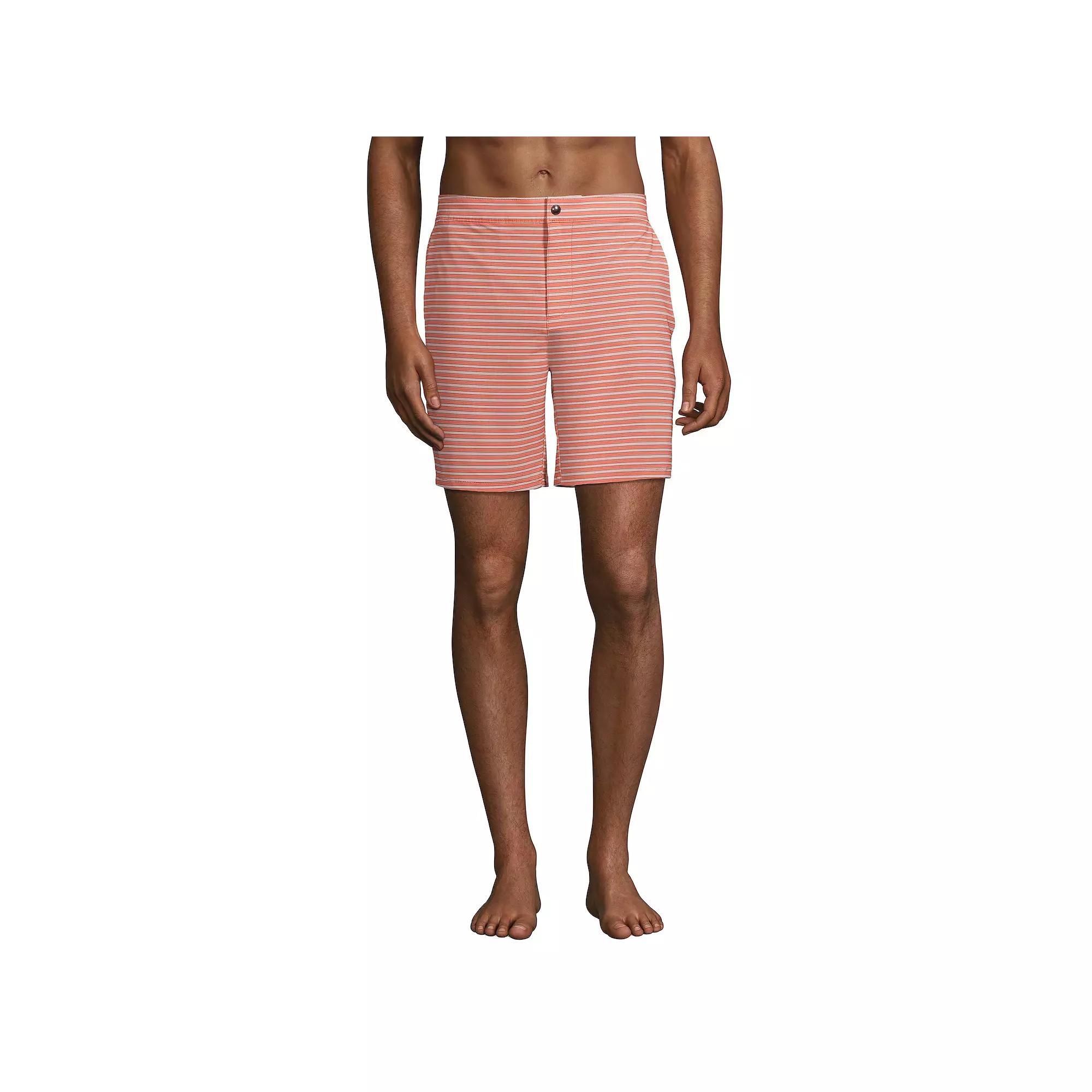 Men's Lands' End 7" Sunset Swim Trunks, Size: XXL, Red Stripe Product Image