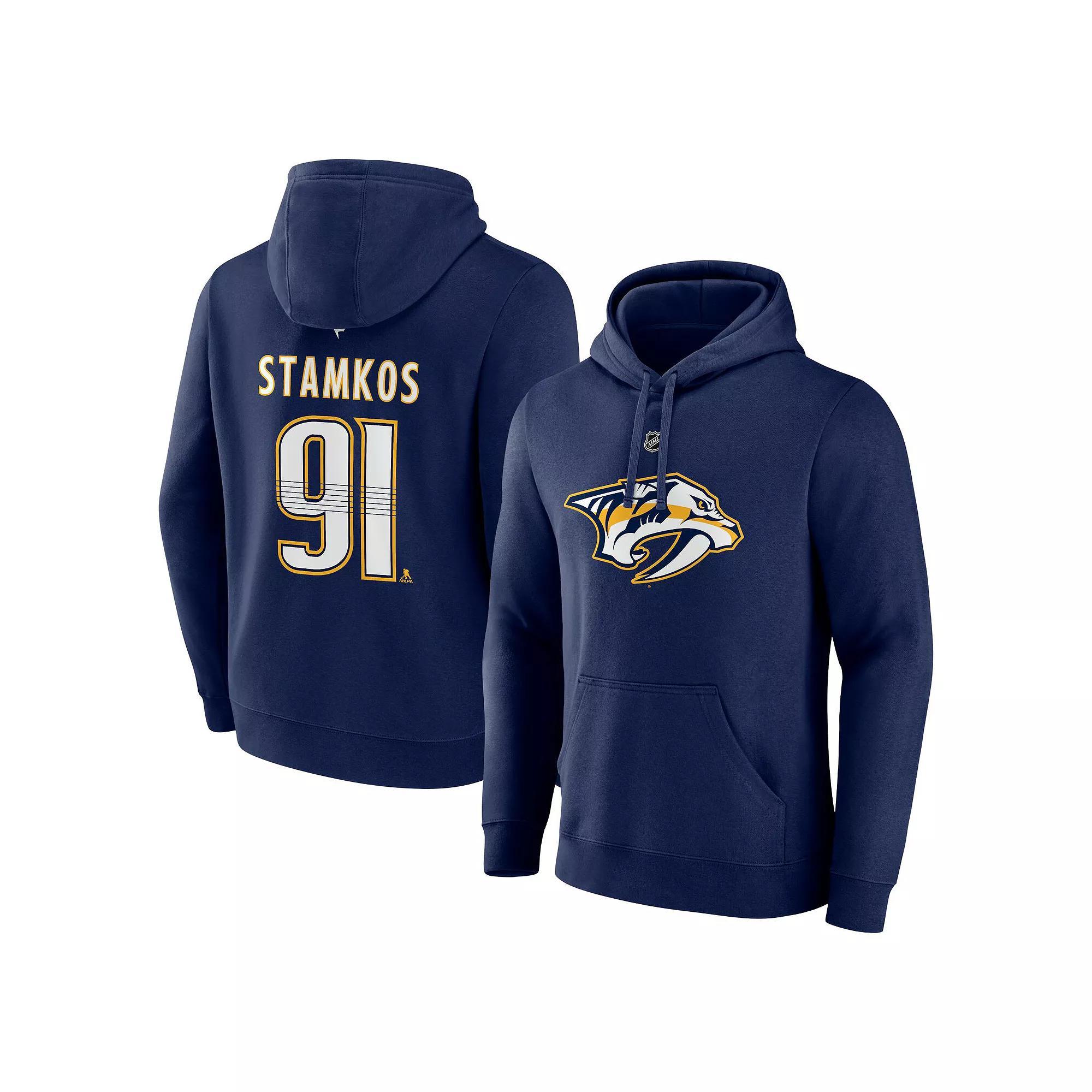 Men's Fanatics Steven Stamkos Navy Nashville Predators Authentic Stack Name & Number Tri-Blend Pullover Hoodie, Size: Large, Pdt Blue Product Image