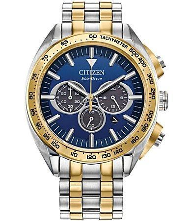 Citizen Mens Eco-Drive Carson Stainless Steel Bracelet Chronograph Watch Blue Two Tone Product Image