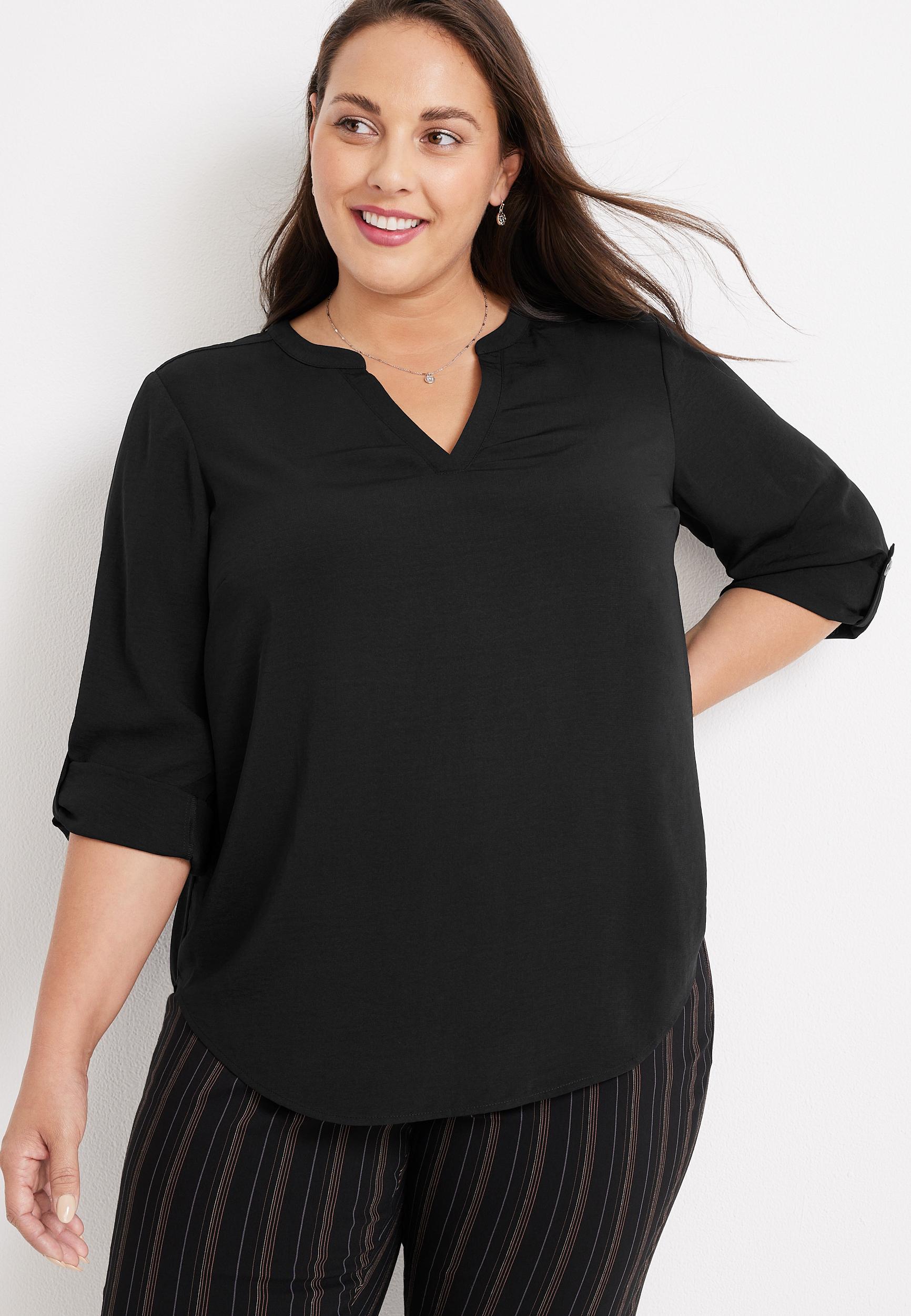 Maurices 1X Plus Size Womens Atwood 3/4 Sleeve Popover Blouse Product Image