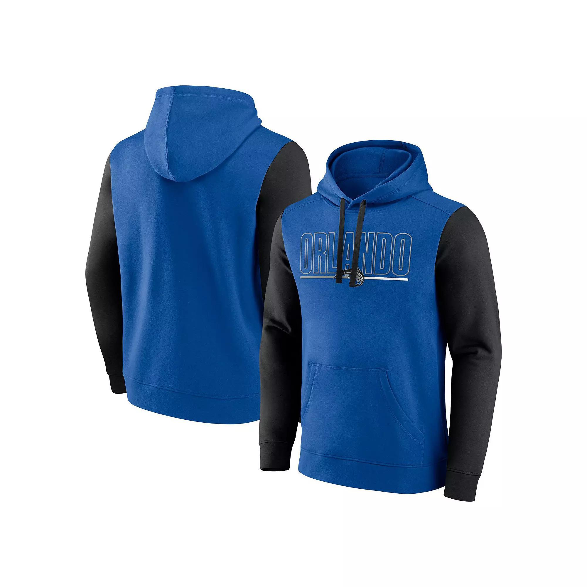 Men's Blue Orlando Magic Outline Colorblock Pullover Hoodie, Size: Small, Mag Blue Product Image