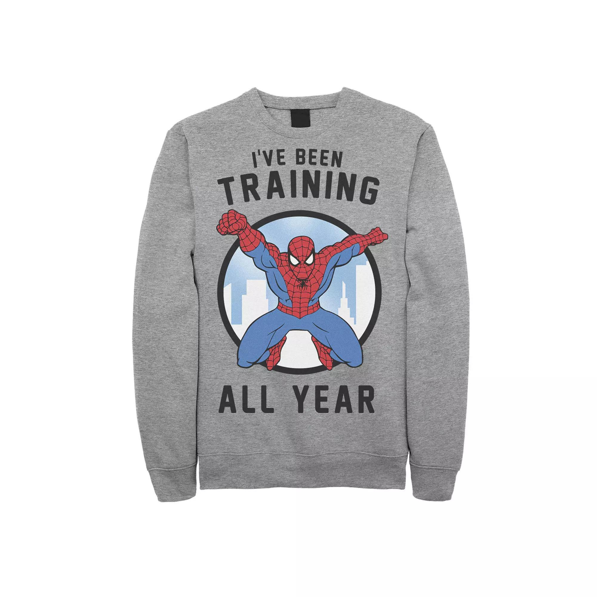 Men's Marvel Spider-Man I've Been Training All Year Sweatshirt, Size: Medium, Athletic Grey Product Image