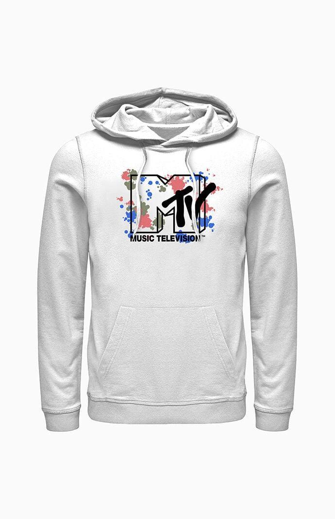 Men's MTV Logo Minimalist Paint Splat Hoodie, Size: Small, White Product Image
