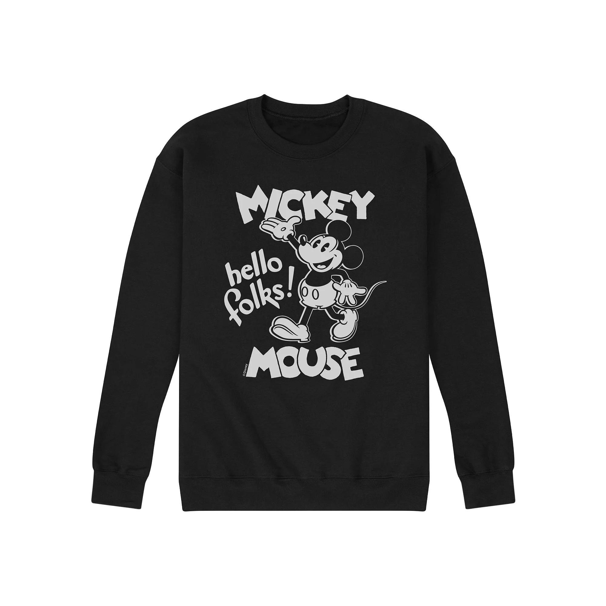 Disney's Mickey Mouse Men's Hello Folks Fleece Sweatshirt, Size: Large, Black Product Image