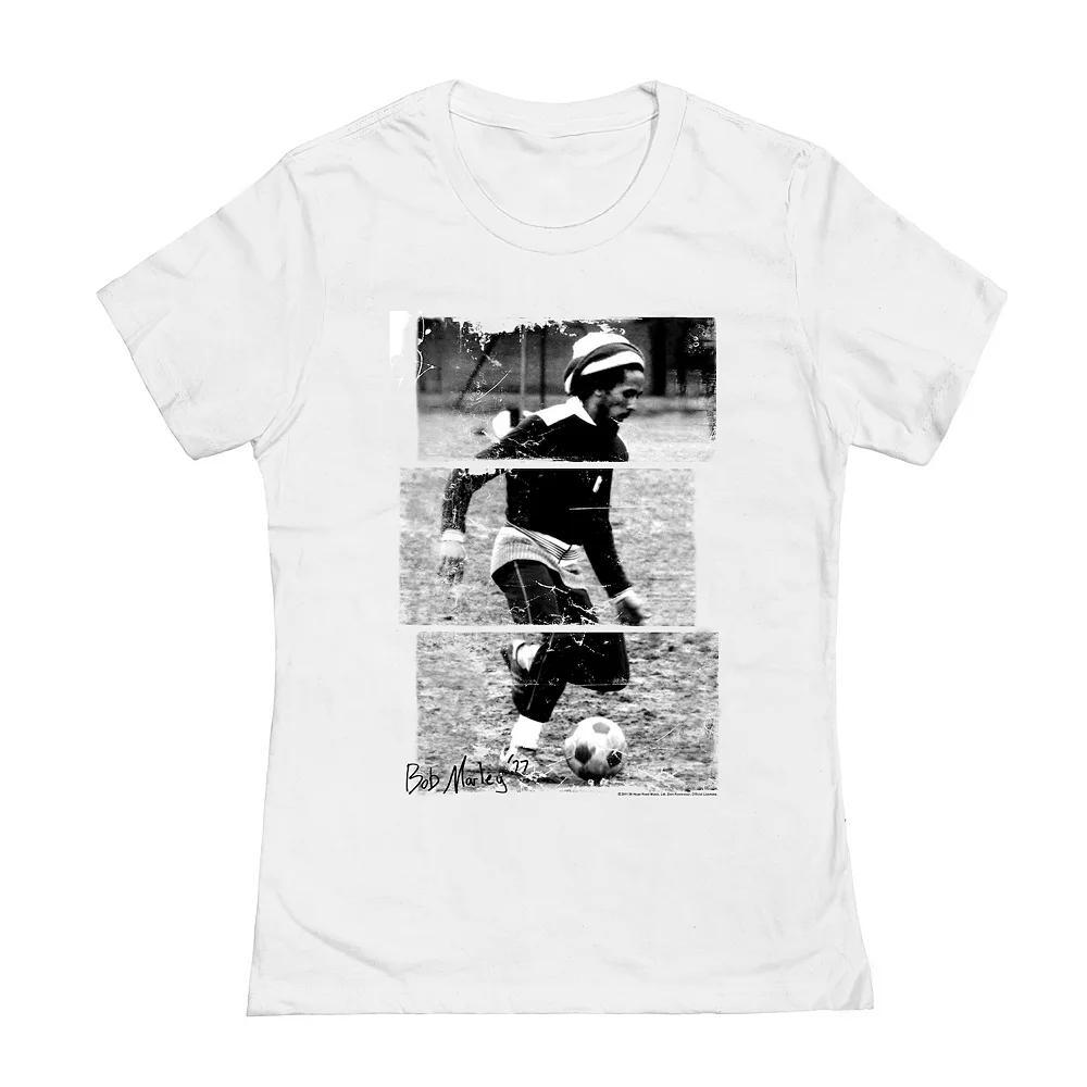 Juniors' Bob Marley Soccer 77 Graphic Tee, Girl's, Size: XL, White Product Image