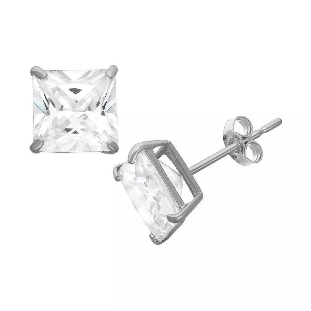 Designs by Gioelli Men's Sterling Silver Cubic Zirconia Square Stud Earrings, Silver Tone Product Image