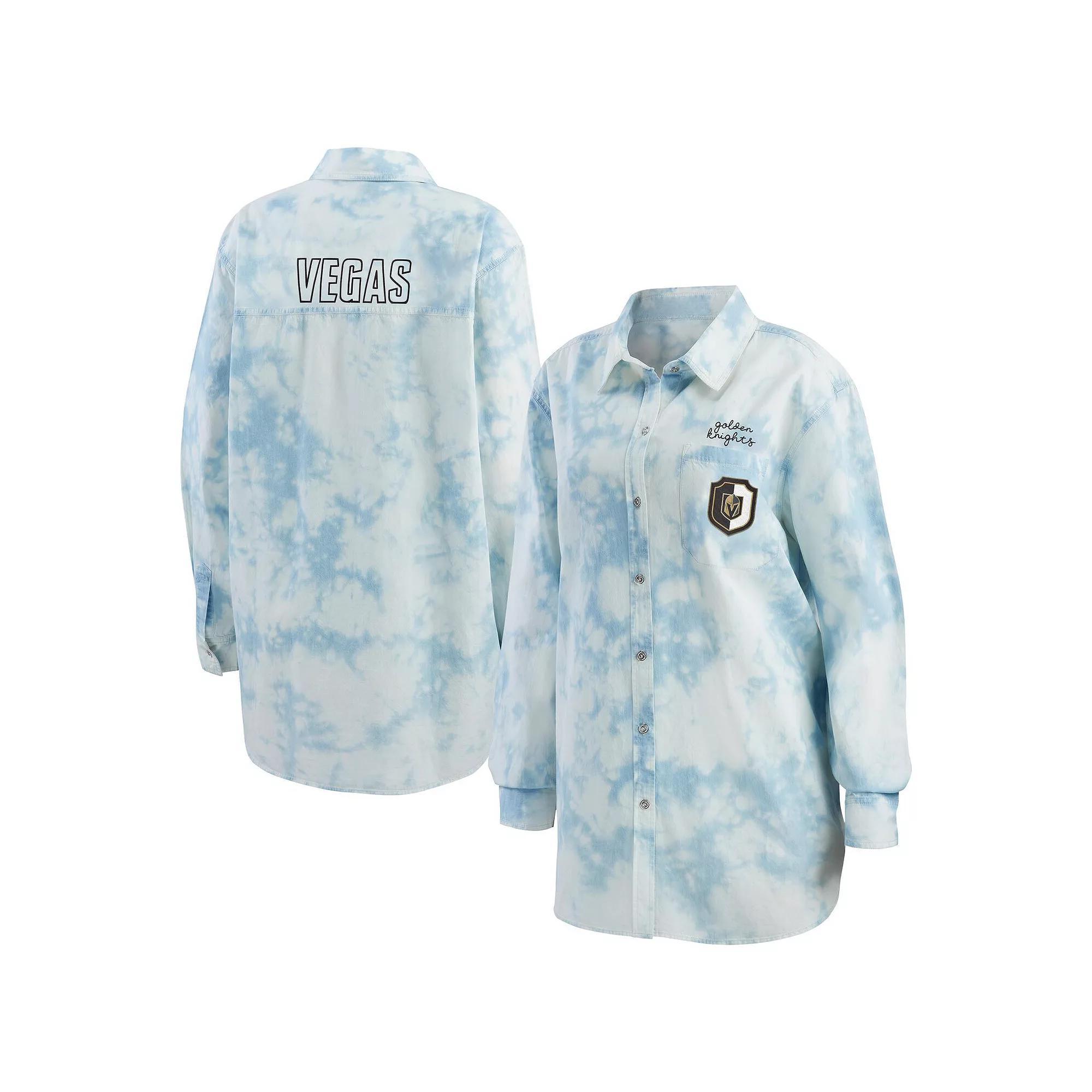 Women's WEAR by Erin Andrews White Vegas Golden Knights Oversized Tie-Dye Button-Up Denim Shirt, Size: XL, Lvk White Product Image