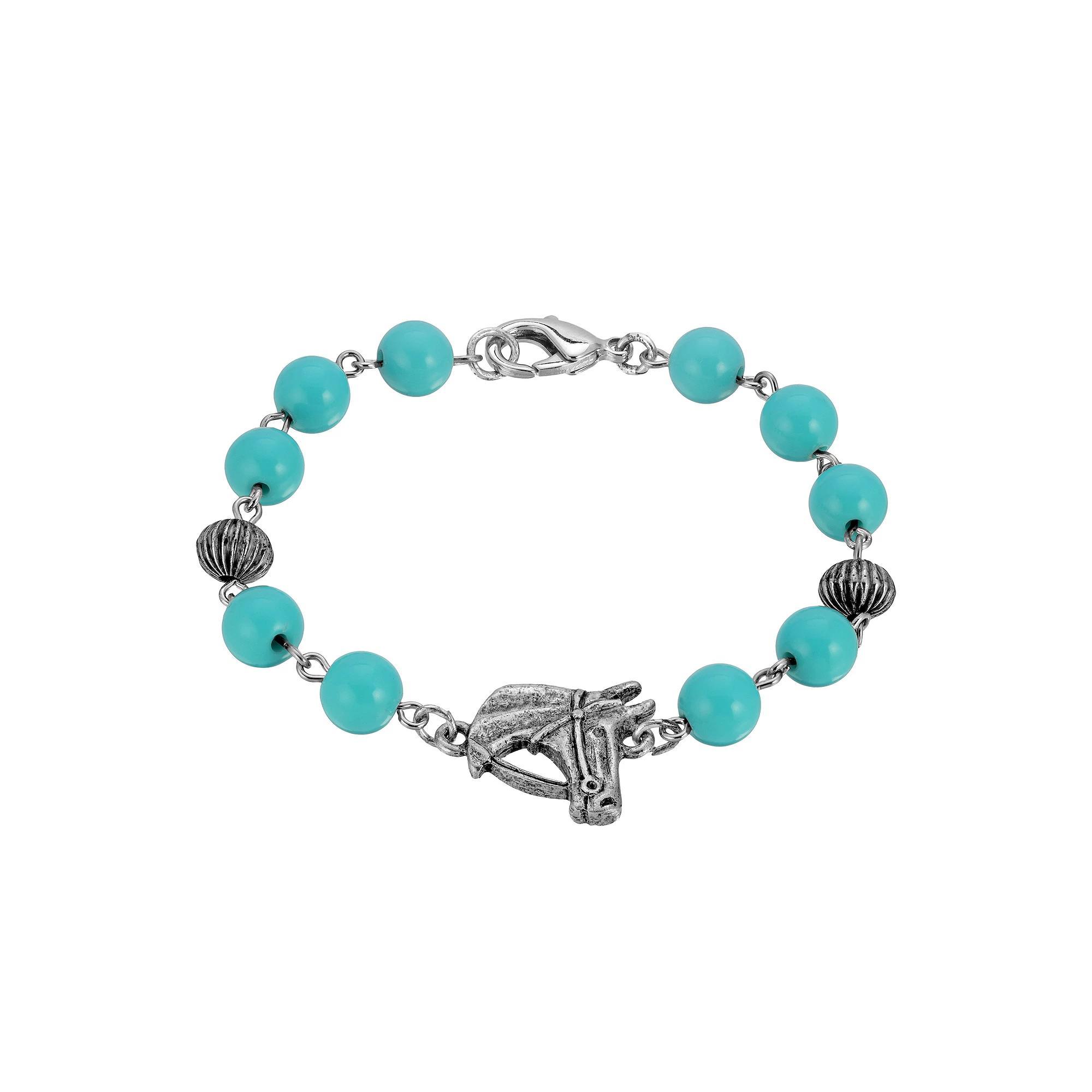 1928 Pewter Simulated Turquoise Horse Bracelet, Womens, Blue Product Image