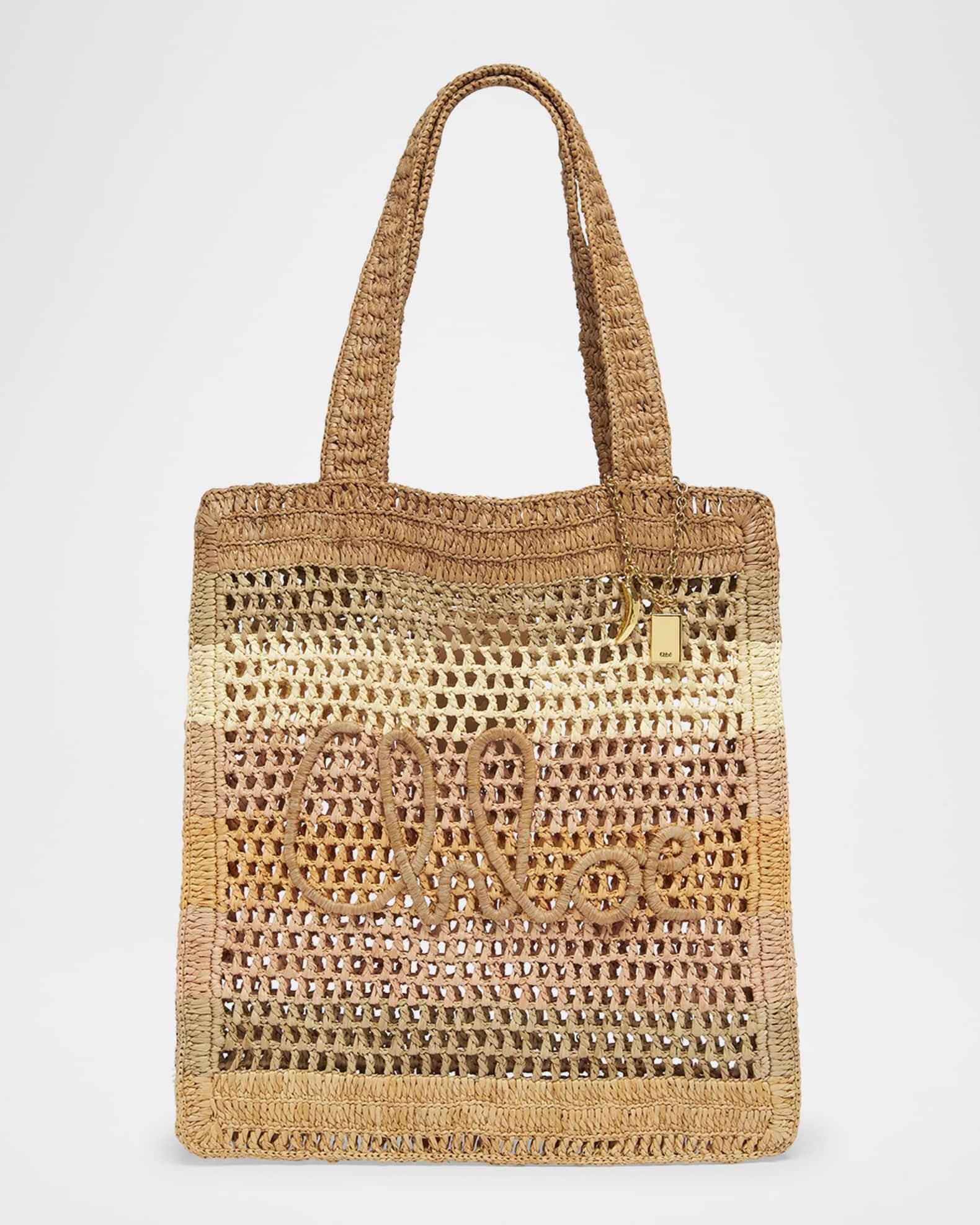 Summer Banana Tote Bag in Striped Crochet Paper and Leather Product Image