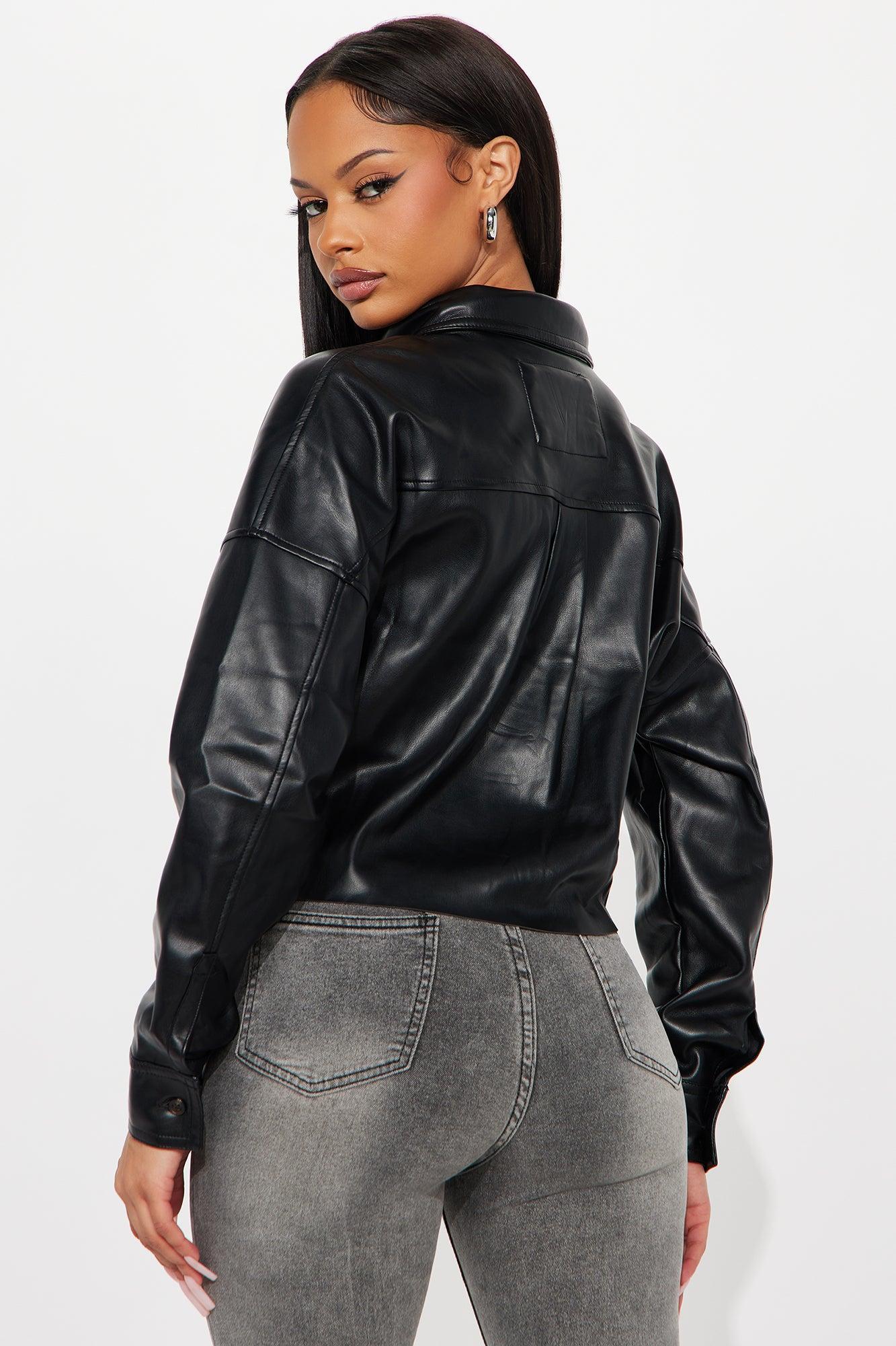 Don't Speak Cropped Faux Leather Shirt - Black Female Product Image