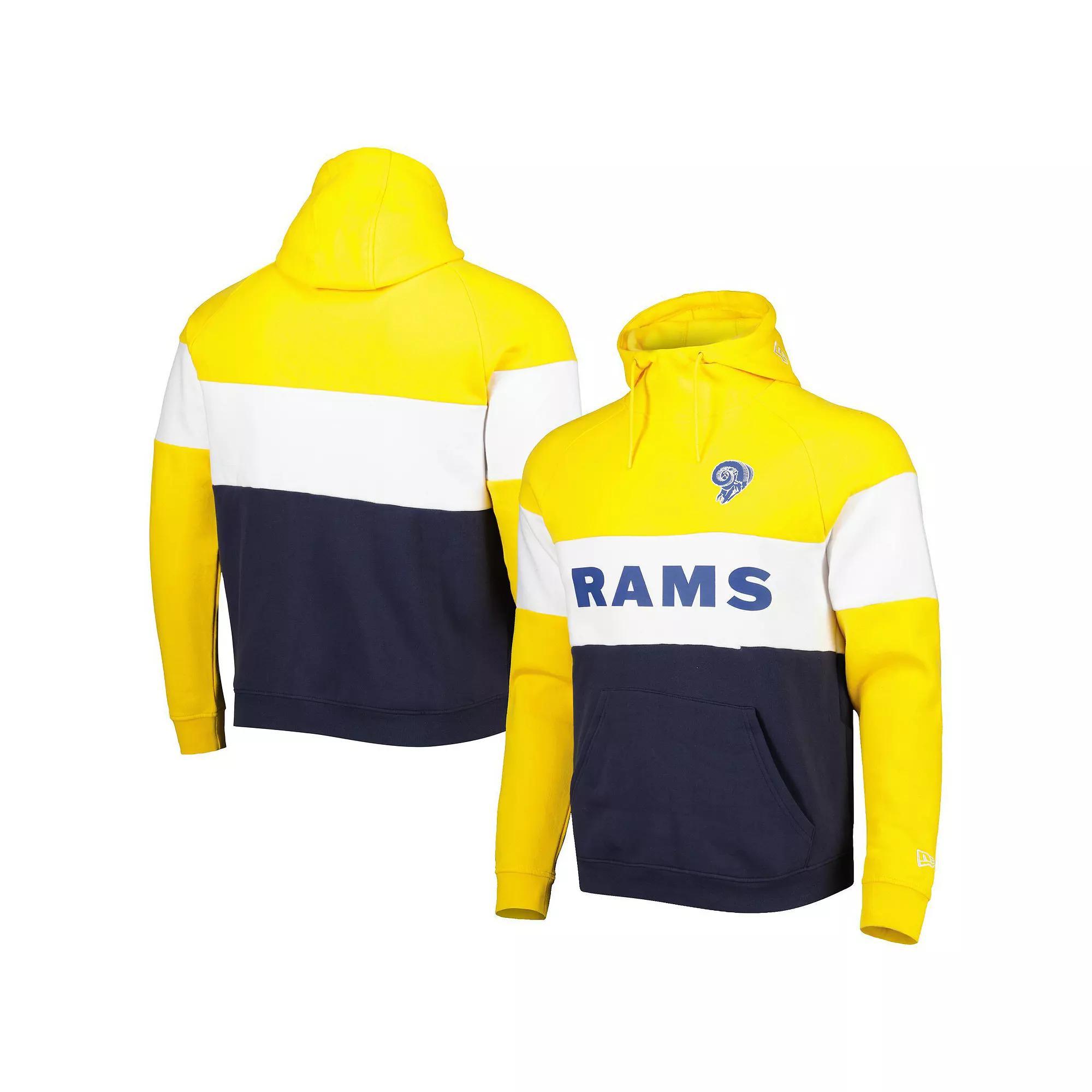 Men's New Era Navy/Gold Los Angeles Rams Colorblock Throwback Pullover Hoodie, Size: Large, Blue Product Image