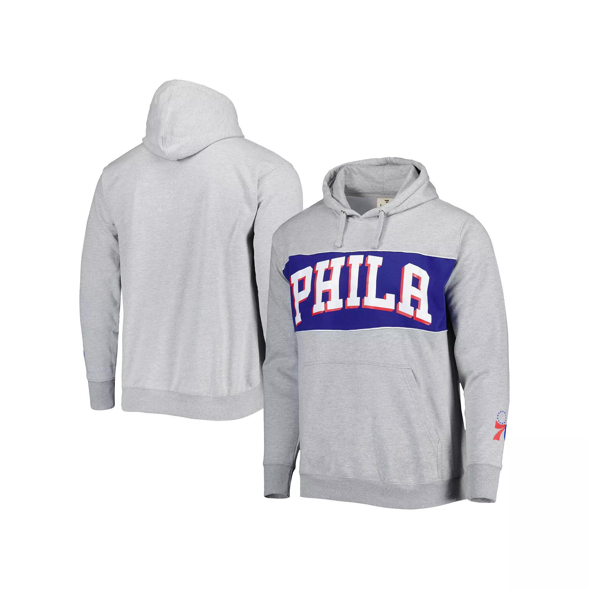 Men's Fanatics Branded Heather Gray Philadelphia 76ers Wordmark French Terry Pullover Hoodie, Size: 3XL, 76r Grey Product Image