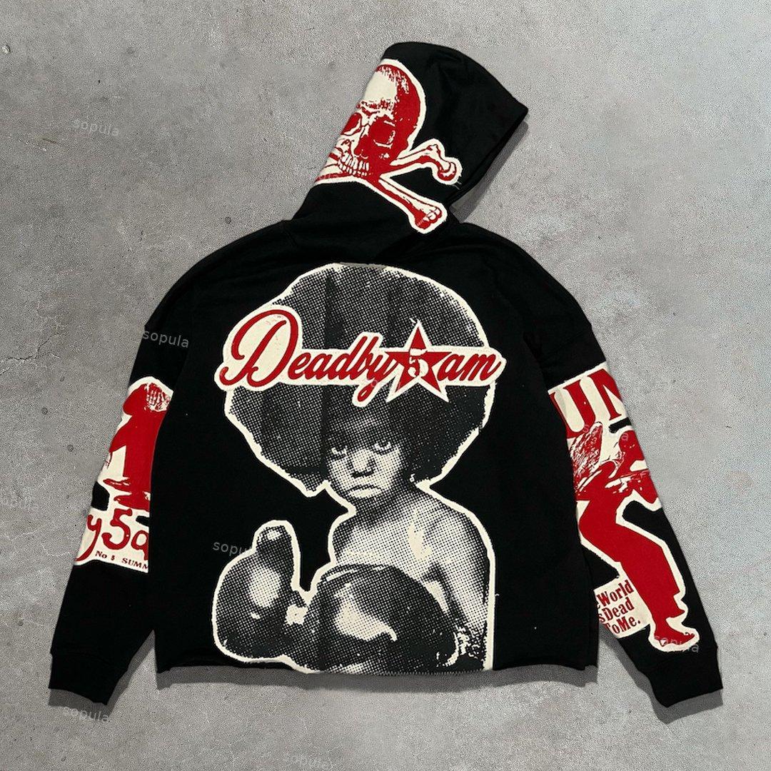Vintage Boxer Patch Graphic Print Oversized Hoodie Product Image