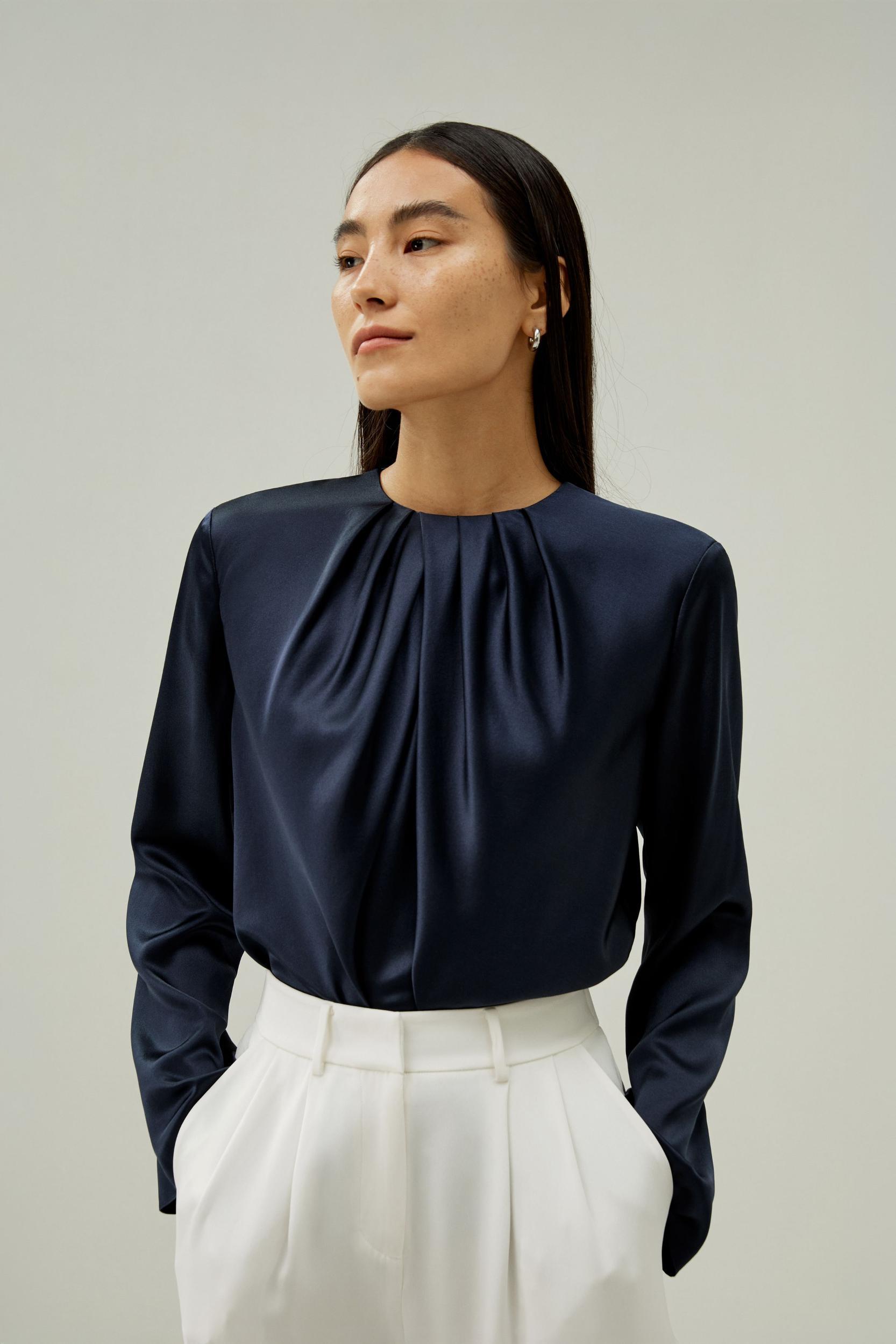 Silk Ruched-Neck Top Product Image