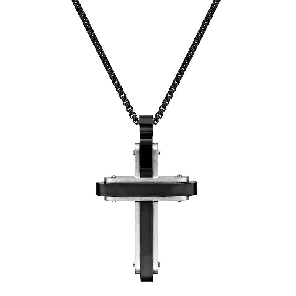 Men's LYNX Two-Tone Black Ion Plated Stainless Steel Cross Pendant Necklace, Size: 24", Two Tone Product Image