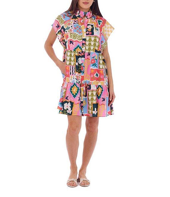 CROSBY By Mollie Burch Printed Whitley Mock Neck Short Flutter Sleeve Dress Product Image