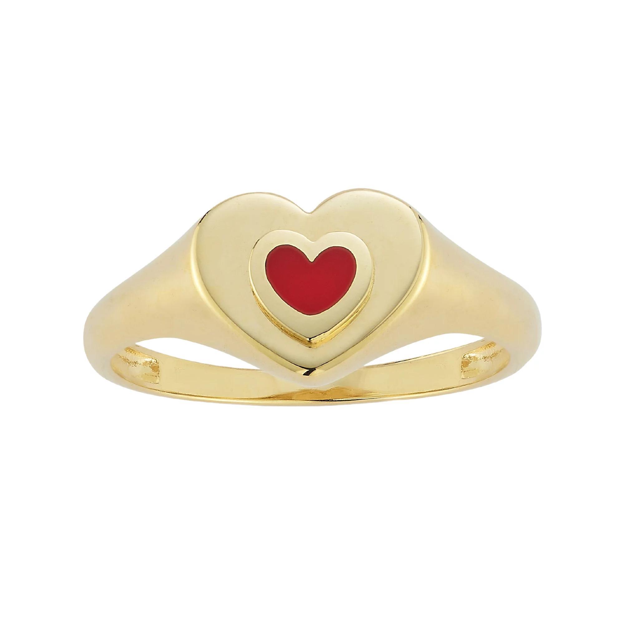 LUMINOR GOLD 14k Gold Enamel Heart Signet Ring, Women's, Size: 8 Product Image