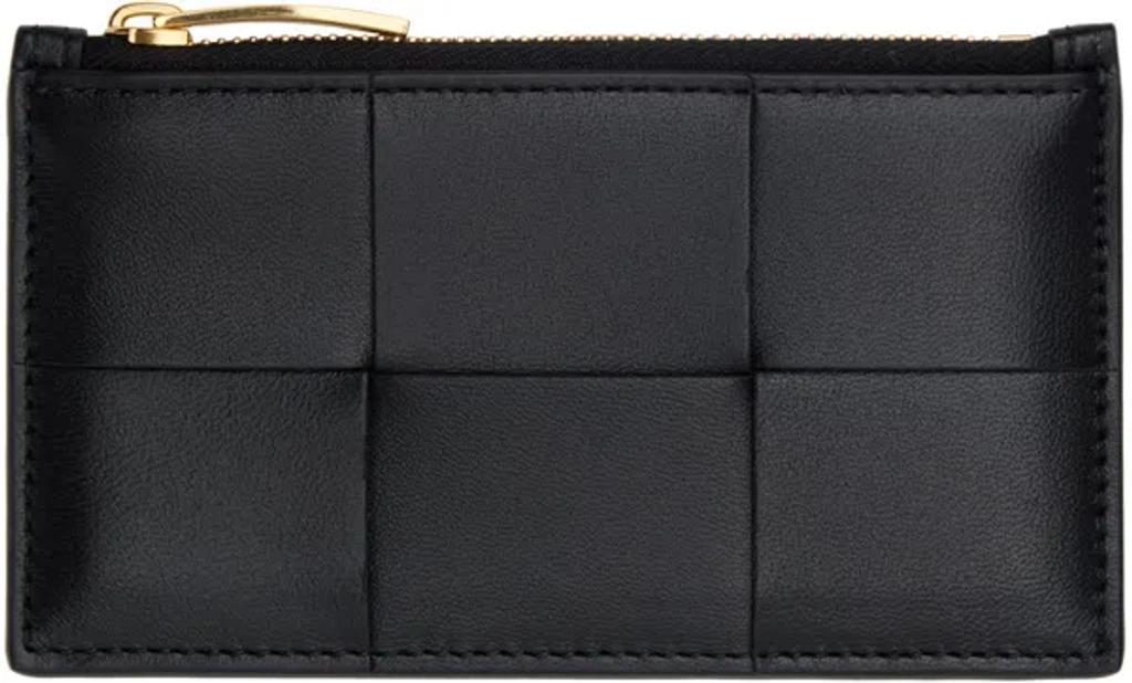 BOTTEGA VENETA Black Cassette Zippered Card Holder In 8425 Black-gold Product Image