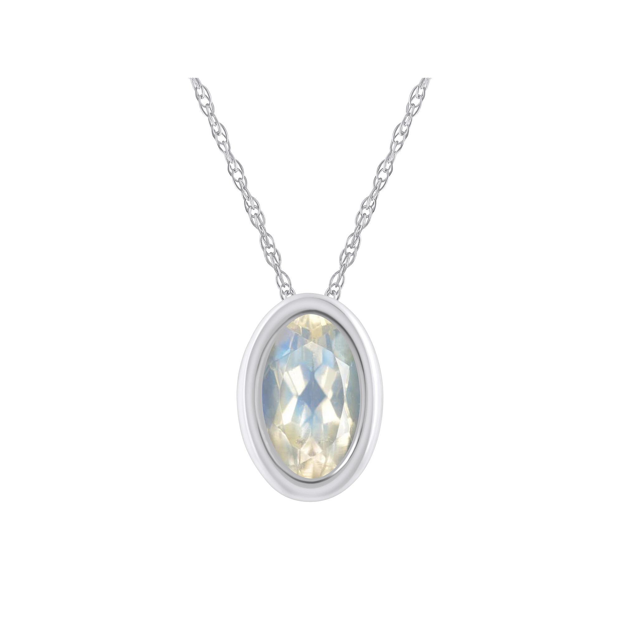 Celebration Gems 10k White Gold Oval Gemstone Pendant Necklace, Women's, Size: 18", Moonstone Product Image