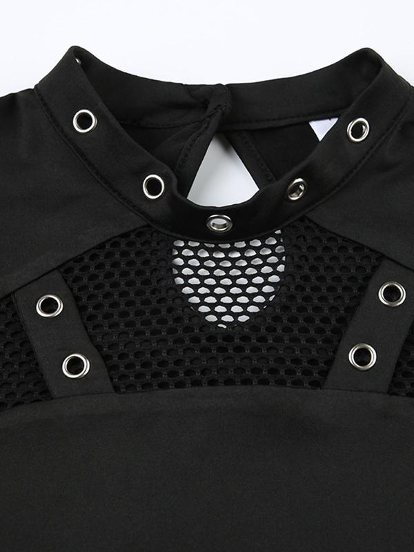 Cutout Mesh Splice Eyelet Long Sleeve Tee Product Image