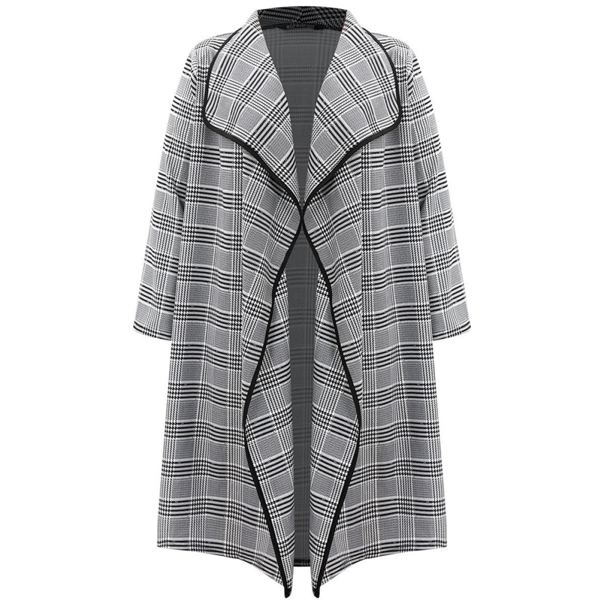 Plus Size Plaid Asymmetrical Neck Open Front Coat Women Black At the Office Contrast Ladies Work Winter Coats BloomChic 22-24/3X Product Image