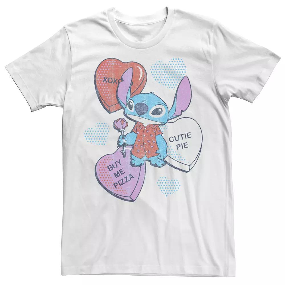 Disney's Lilo & Stitch Men's Valentine's Day Stitch Candy Hearts Tee, Size: XS, White Product Image