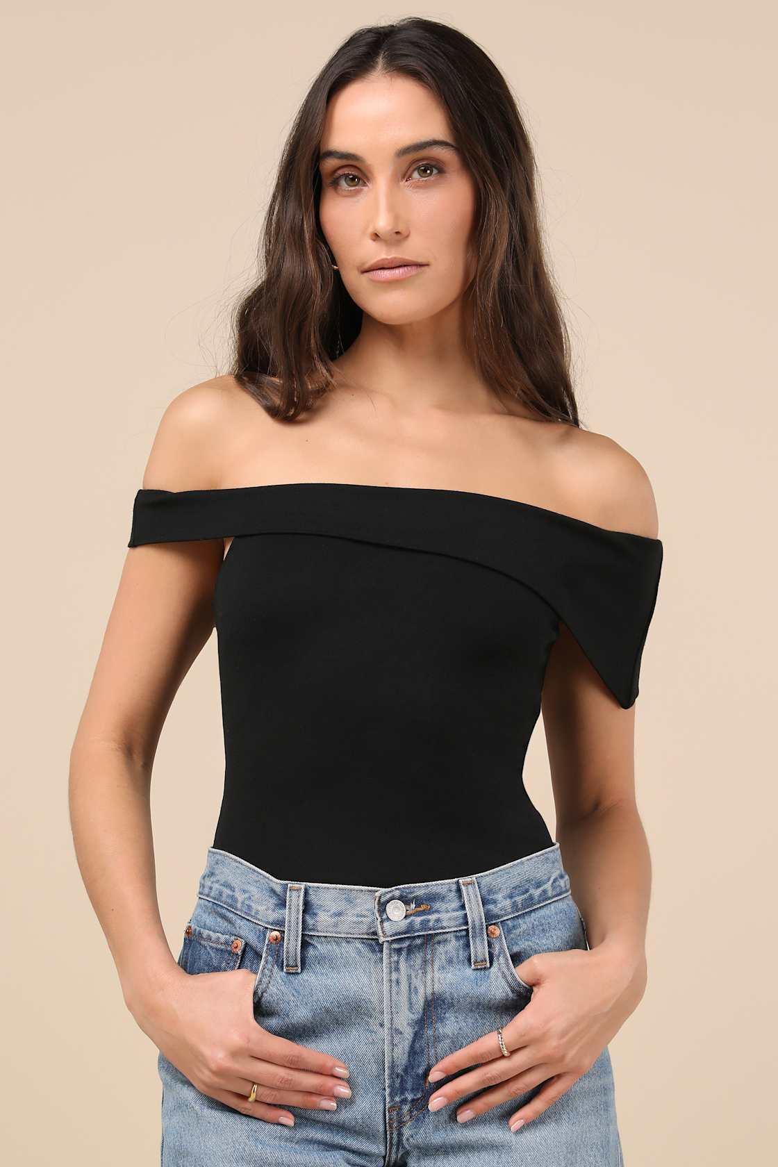 Lorina Black Asymmetrical Off-the-Shoulder Top Product Image