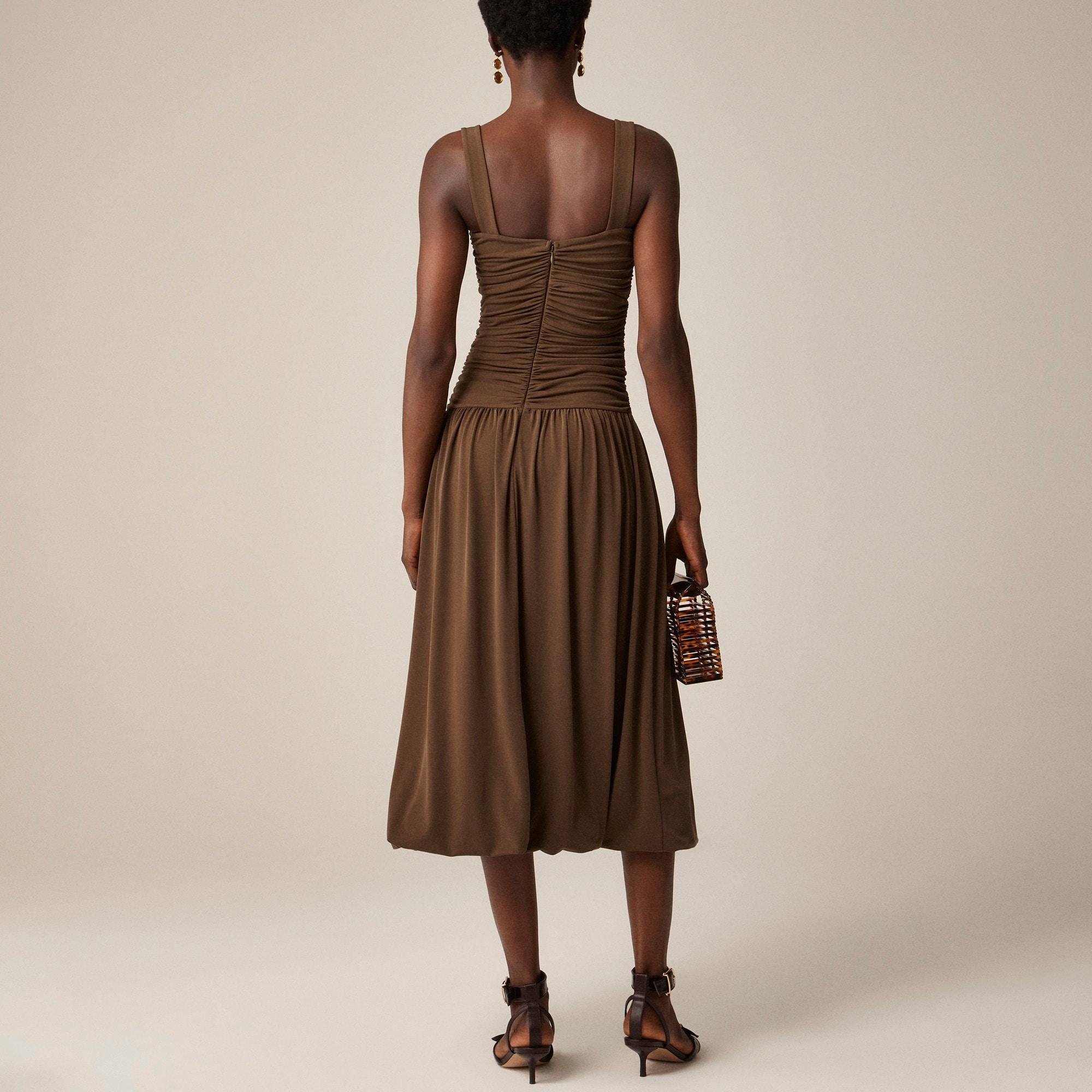 Ruched drop-waist bubble dress in matte jersey Product Image