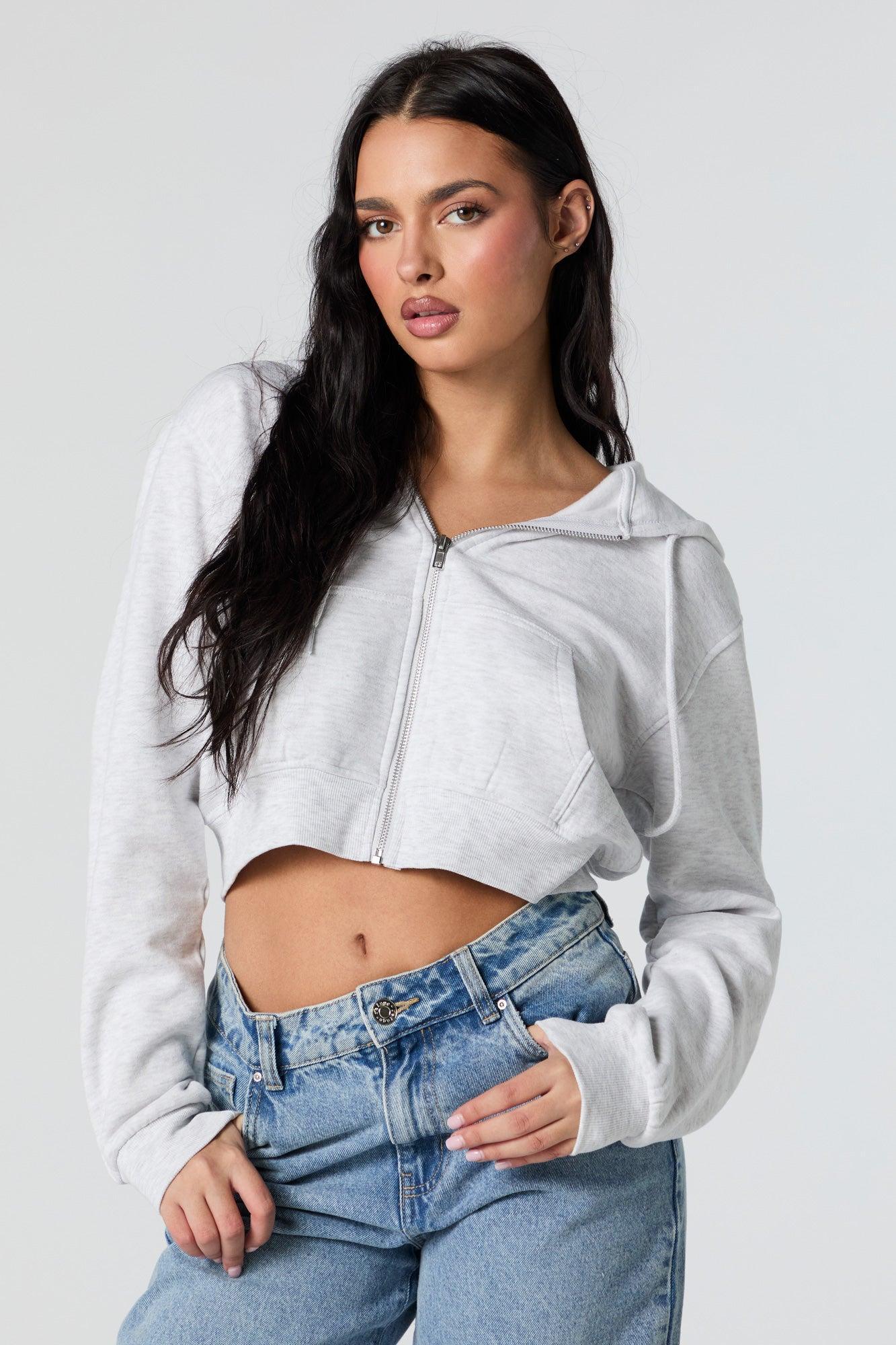 Soft Fleece Zip-Up Cropped Hoodie Female Product Image