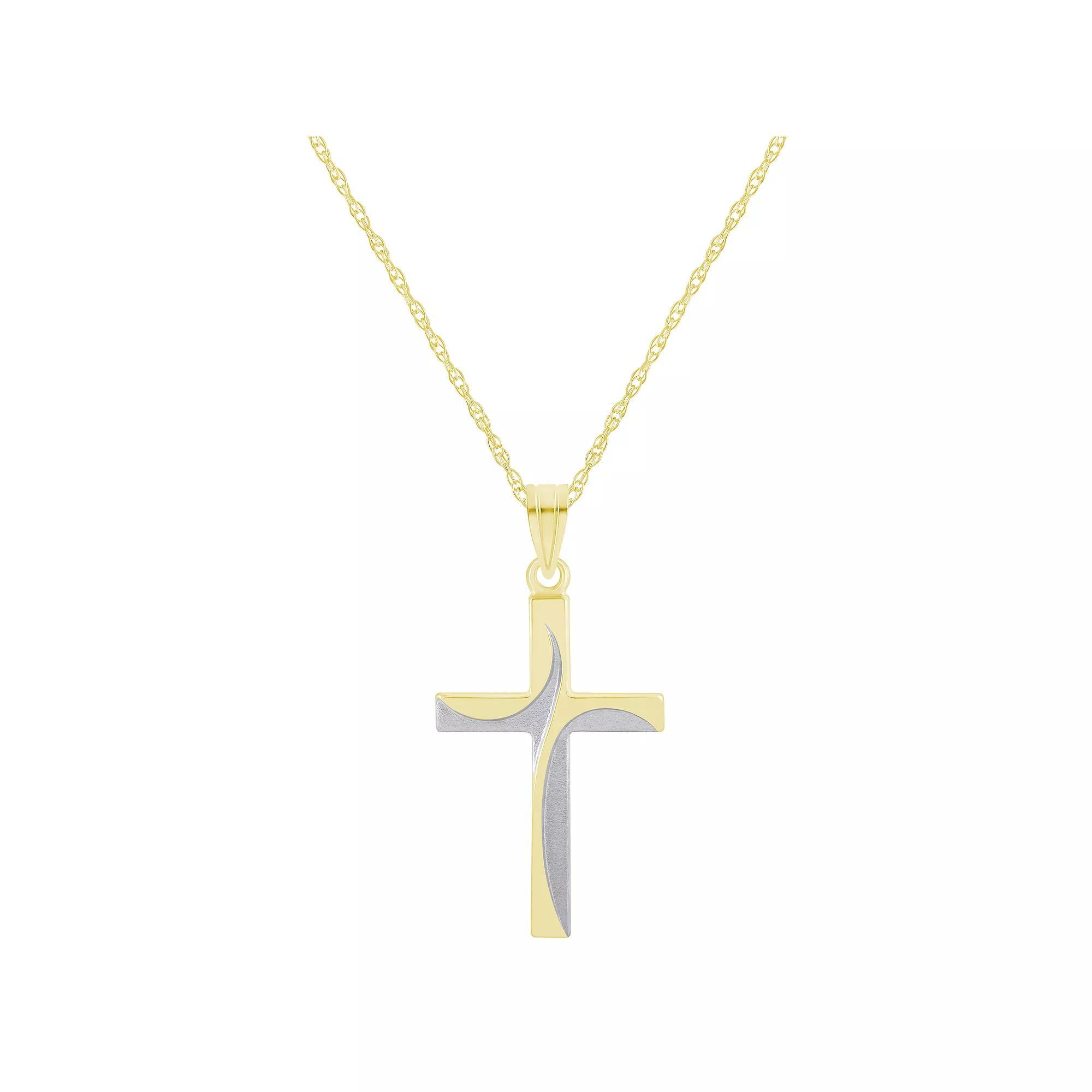 Two Tone 14k Gold Cross Pendant Necklace, Women's, Size: 18", 14k 2 Tone Product Image