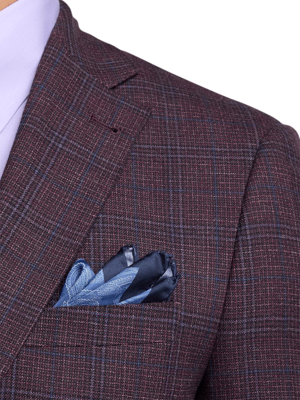 Wool Plaid Single Breasted Notch Lapel Suit Jacket - Wine Product Image