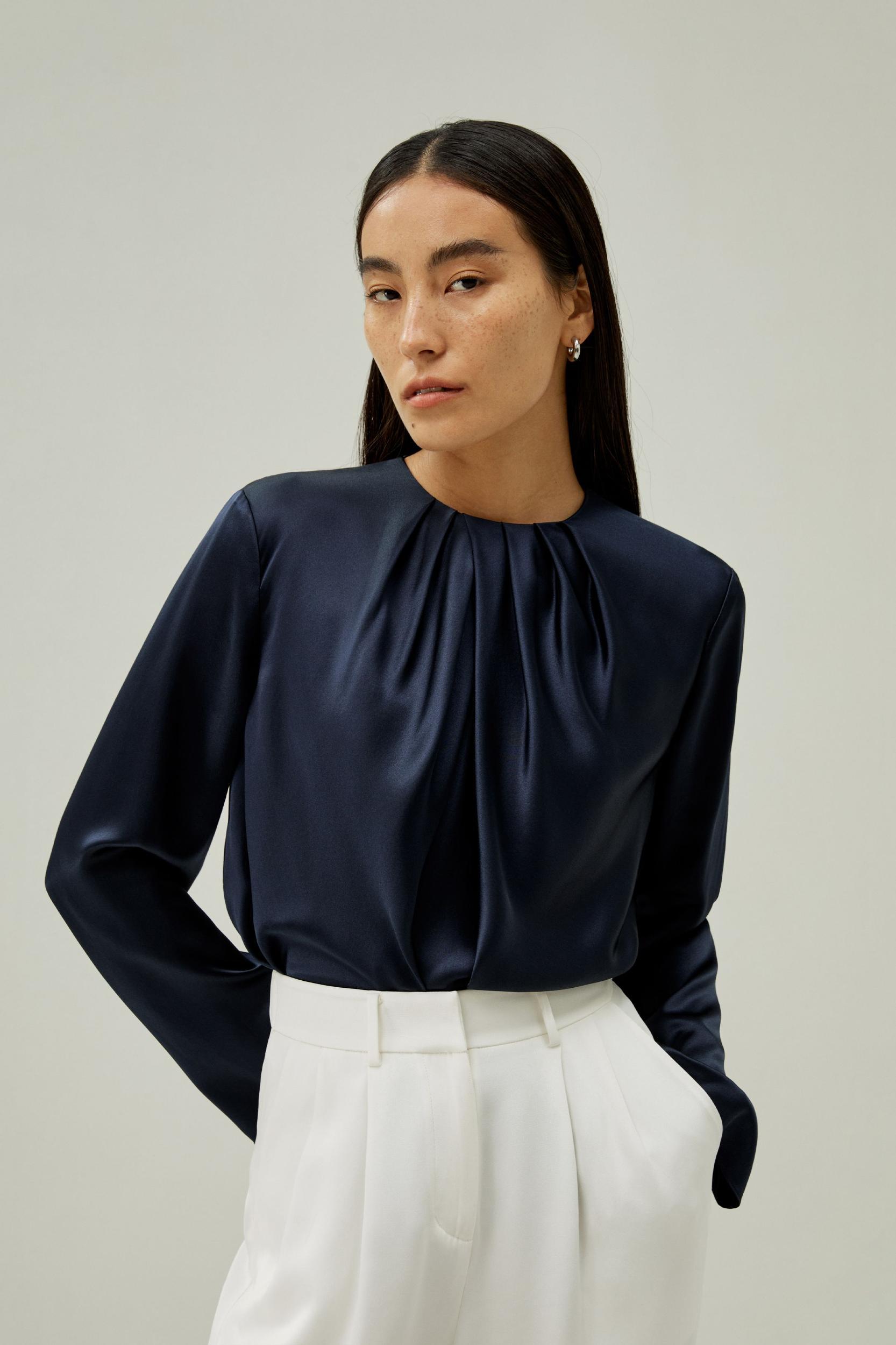 Silk Ruched-Neck Top Product Image