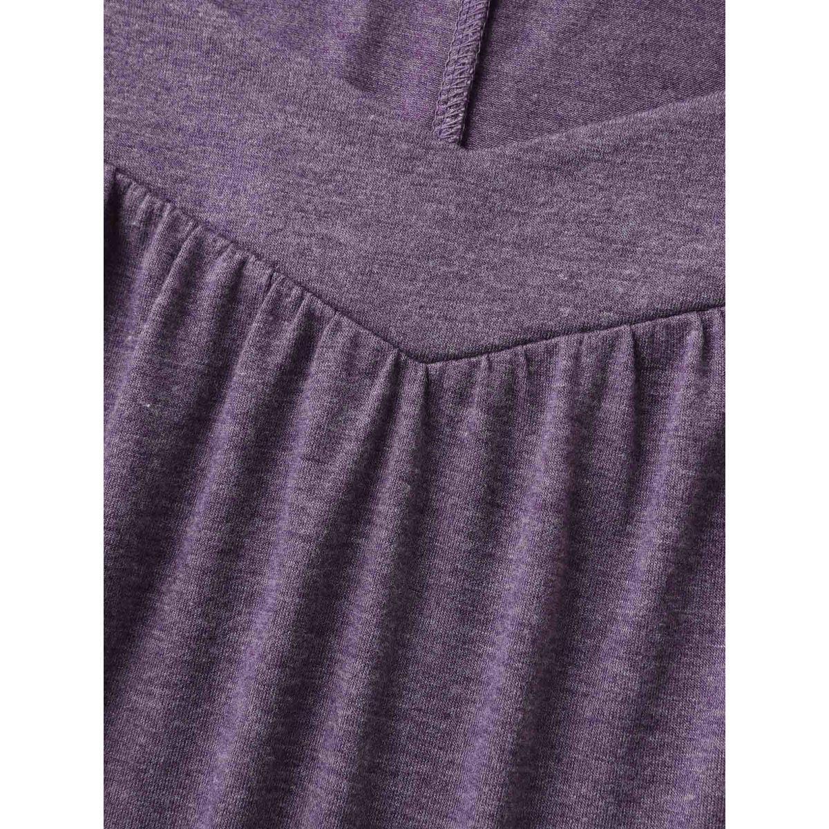 Plus Size Pleated Shoulder Button Plain Relaxed T-Shirt Mauve Women Casual Gathered Heart neckline Loose Everyday-Casual T-shirts BloomChic 28/5X Product Image