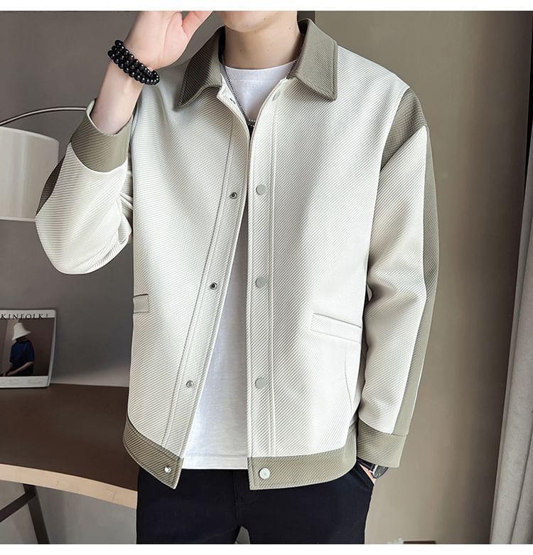 Two Tone Collared Button-Up Jacket Product Image