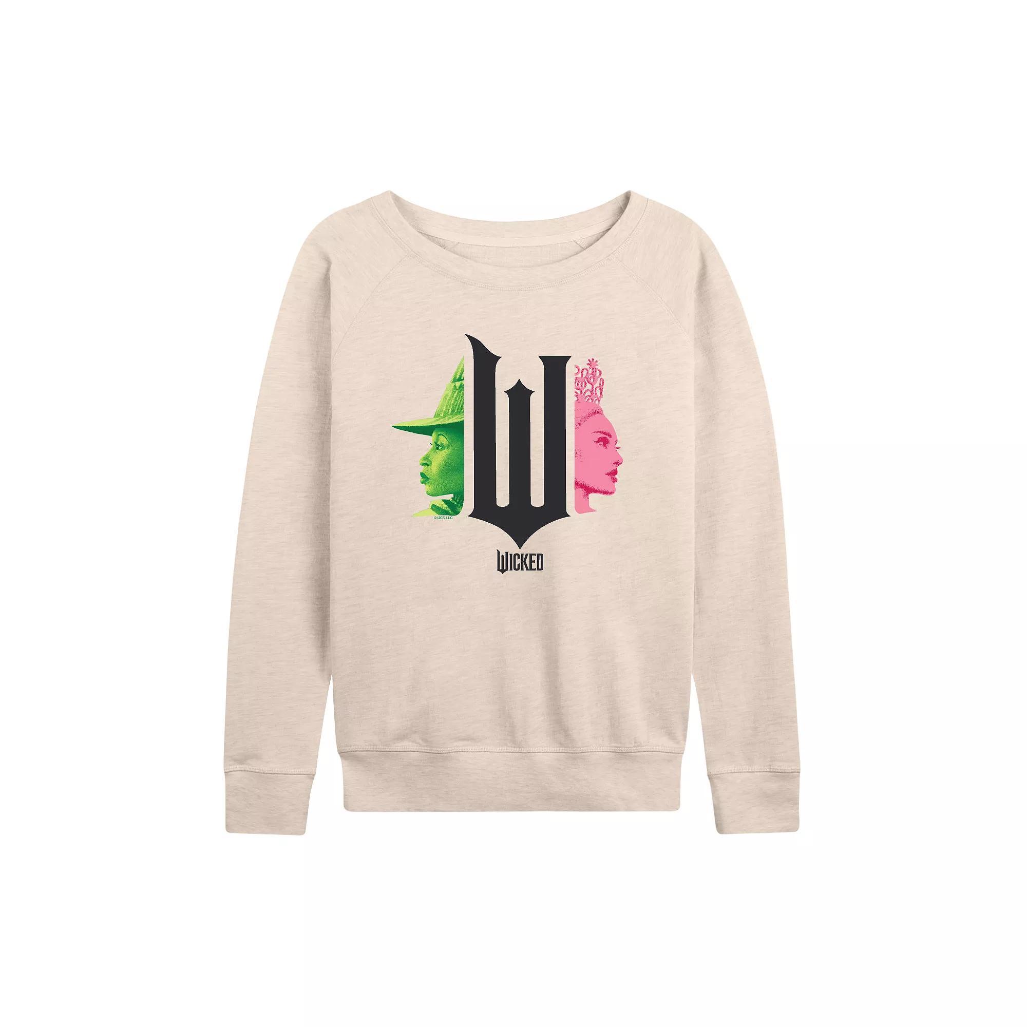 Women's Wicked Elphaba & Glinda French Terry Long Sleeve Tee, Size: Small, Brown Product Image
