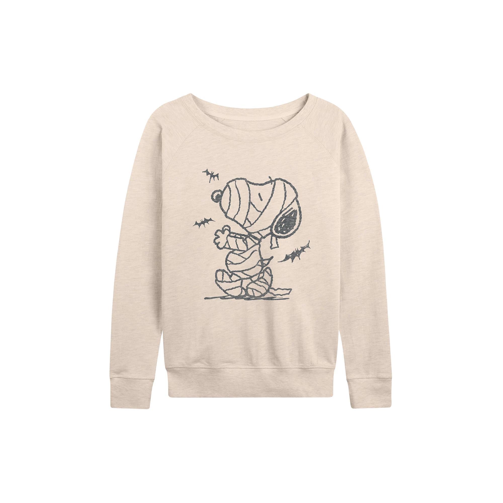 Women's Peanuts Snoopy Mummy Halloween French Terry Long Sleeve Tee, Size: XXL, Beige Product Image