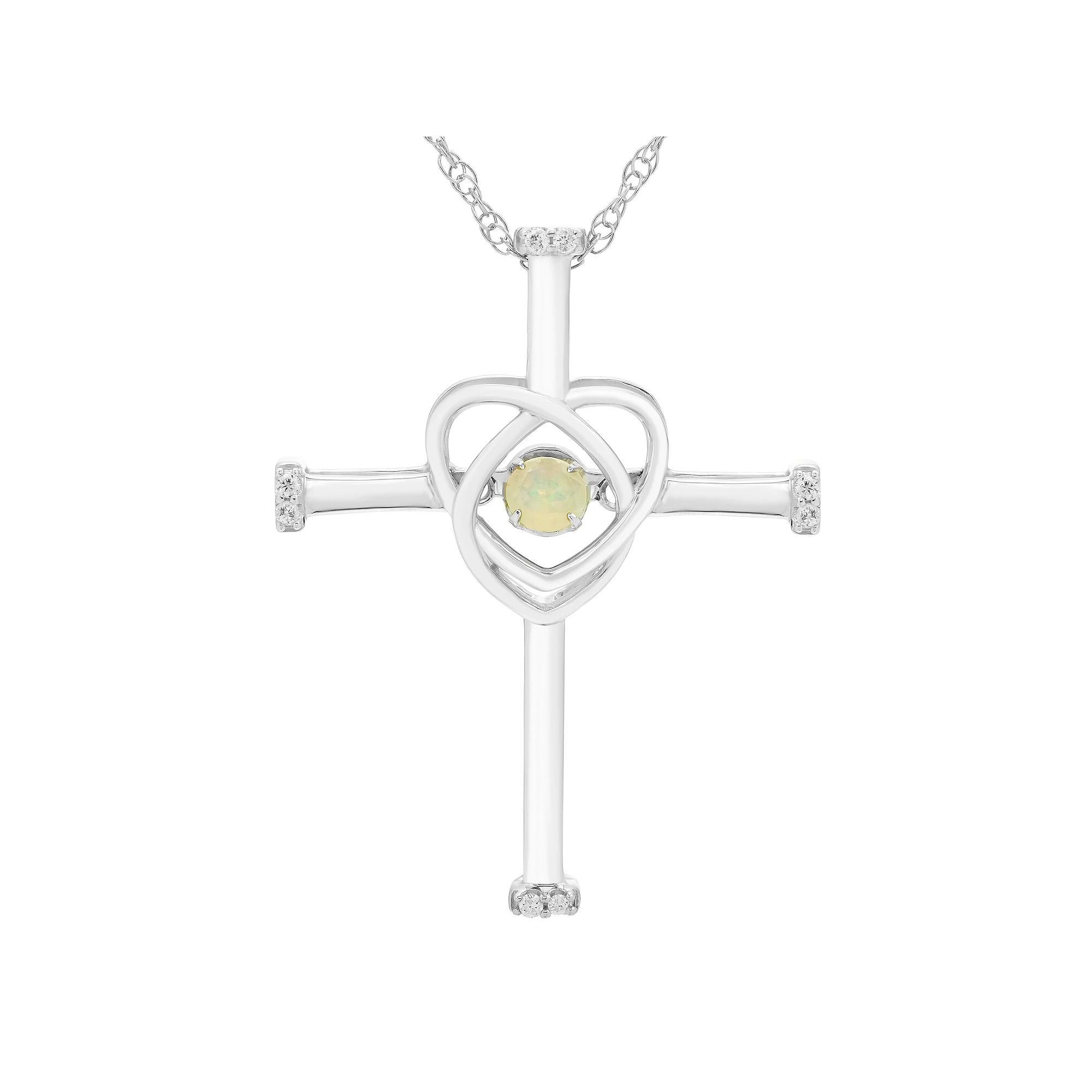 Boston Bay Diamonds Sterling Silver Genuine Opal & Diamond Accent Cross Pendant Necklace, Women's, Size: 18" Product Image