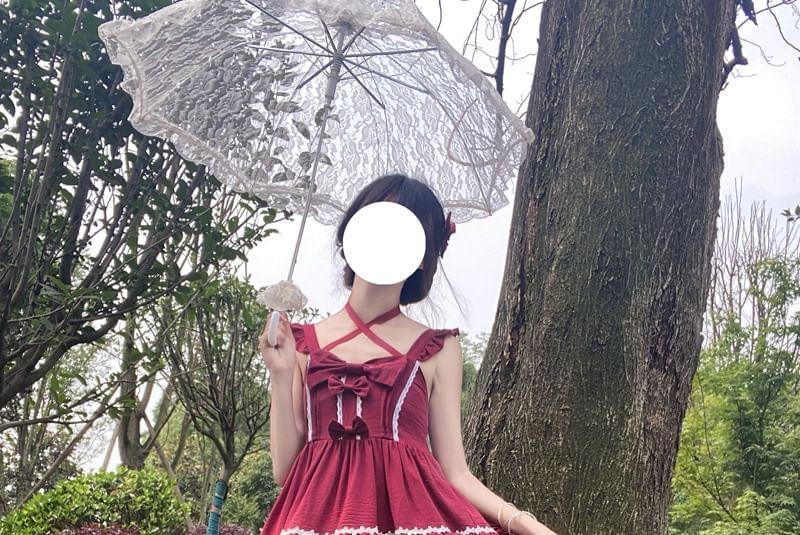 Puff-Sleeve Bow Ruffled Midi Pinafore Dress / Petticoat Product Image