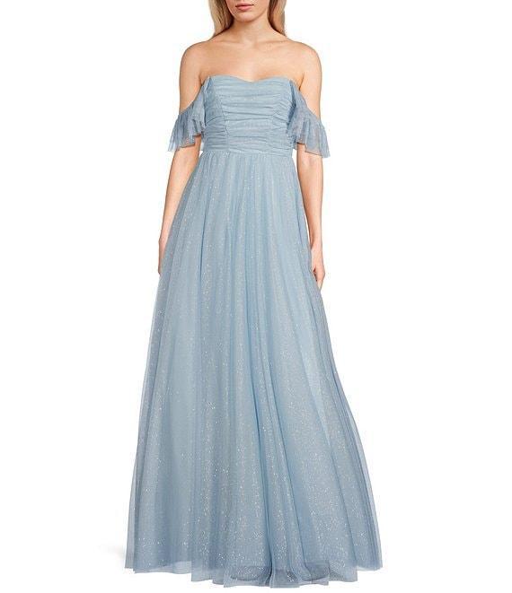 City Vibe Of-The-Shoulder Ruched Bodice Long Dress Product Image