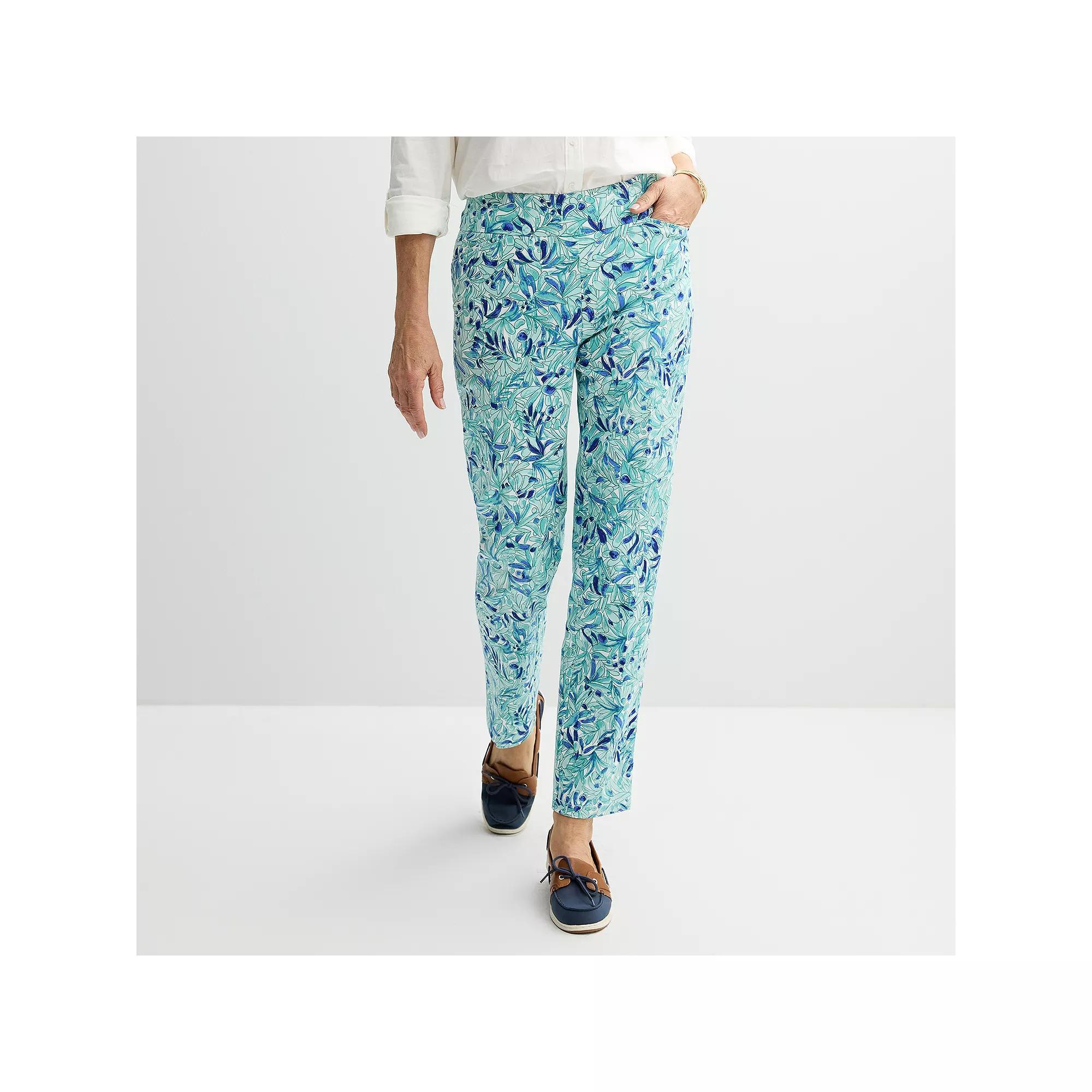 Women's Croft & Barrow® Effortless Stretch Pull-On Straight-Leg Pants, Size: 8, Blue Paint Foliage Product Image