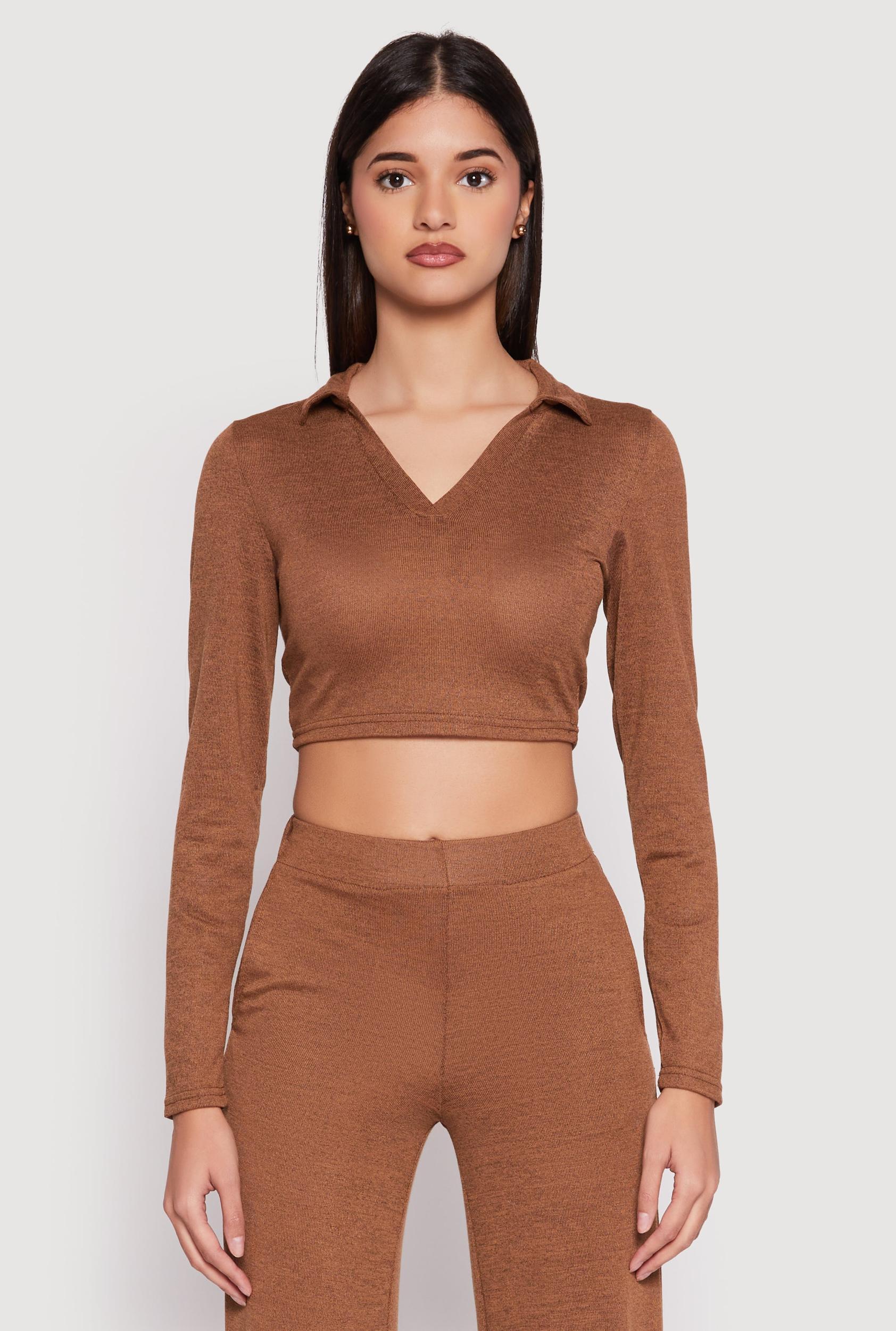 Womens Daisy Long Sleeve Cropped Polo Shirt Product Image