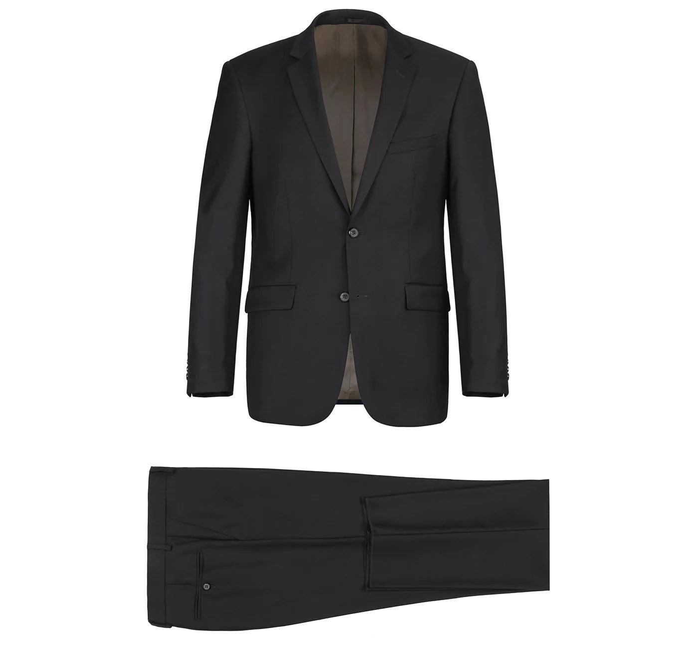 Bevagna Collection - Black 100% Virgin Wool Regular Fit Pick Stitched 2 Piece Suit Product Image