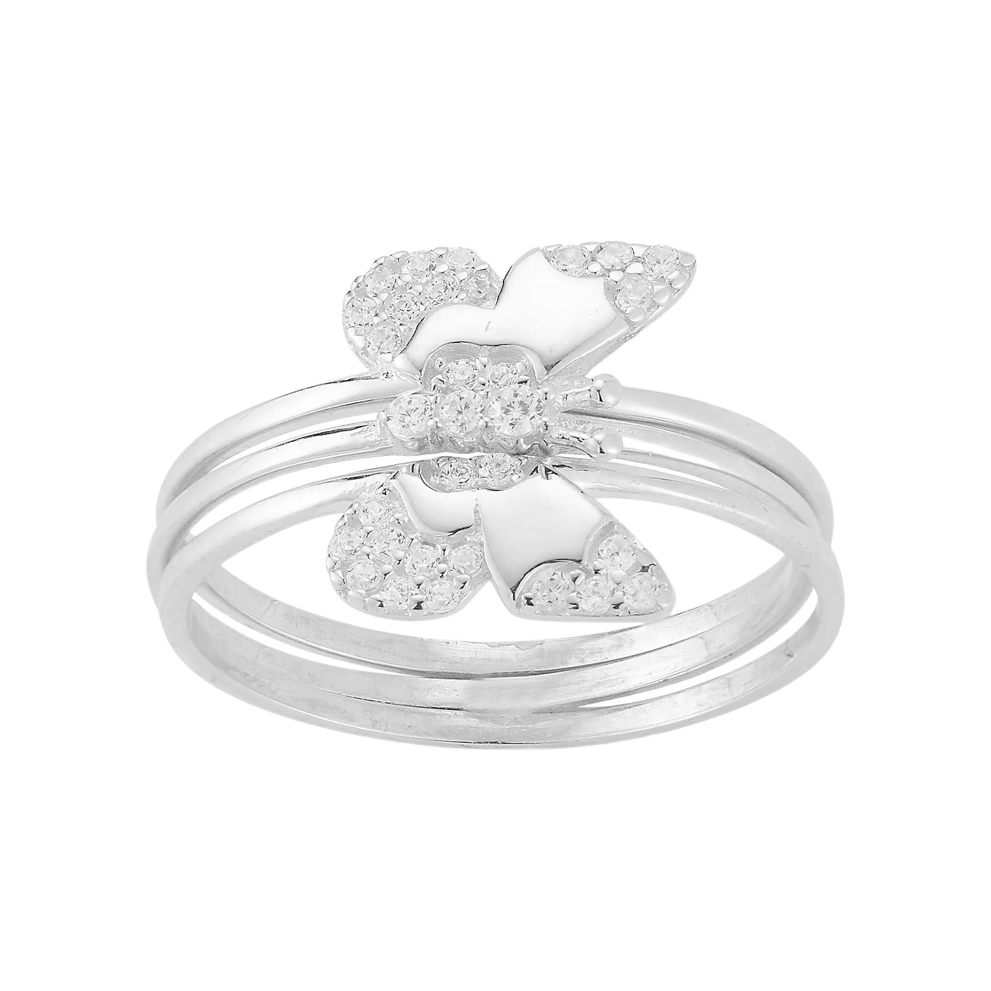 Sunkissed Sterling Cubic Zirconia Butterfly Ring Set, Women's, Size: 8, Silver Tone Product Image
