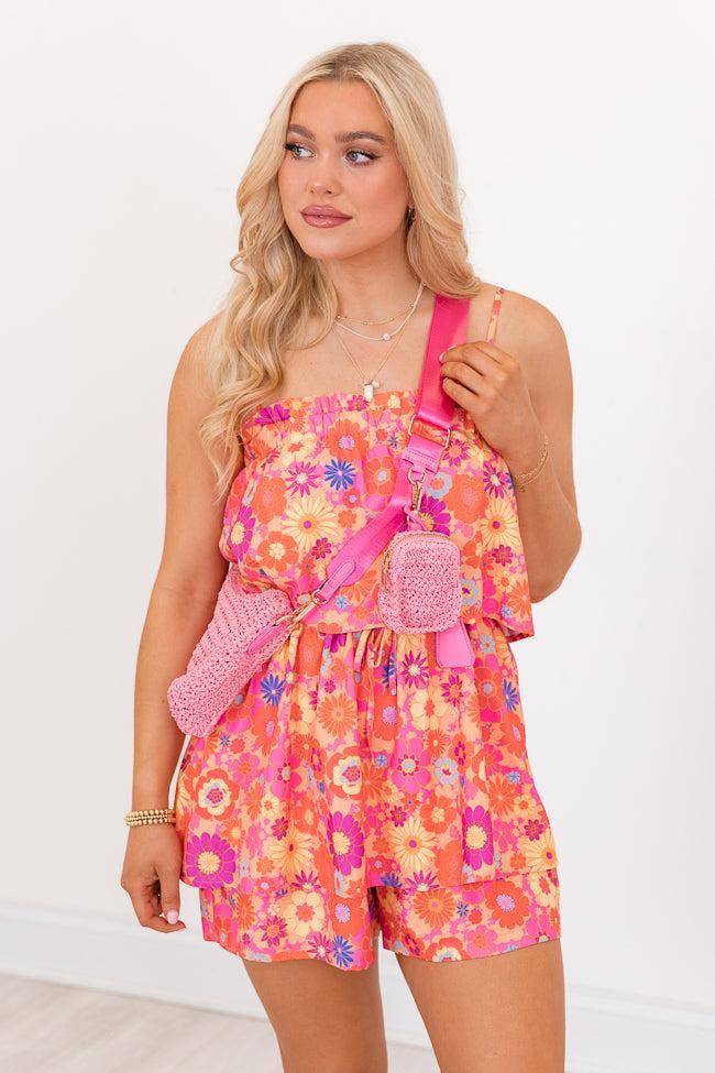 Tossing Petals Multi Retro Floral Printed Romper SALE Product Image