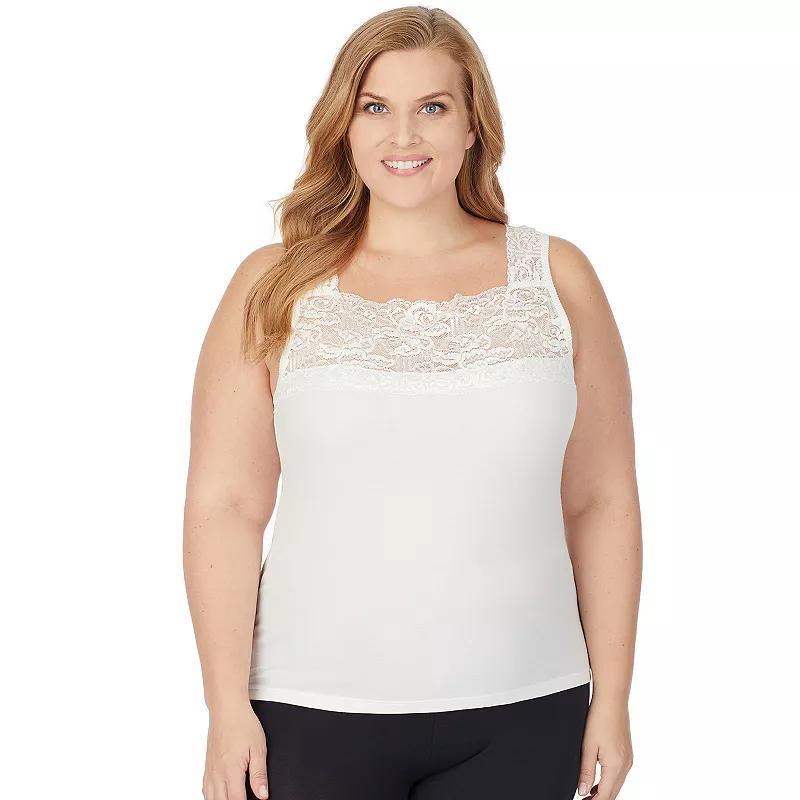 Plus Size Cuddl Duds® SofTech Lace-Trim Squareneck Tank Top, Women's, Size: 2XL, Black Product Image