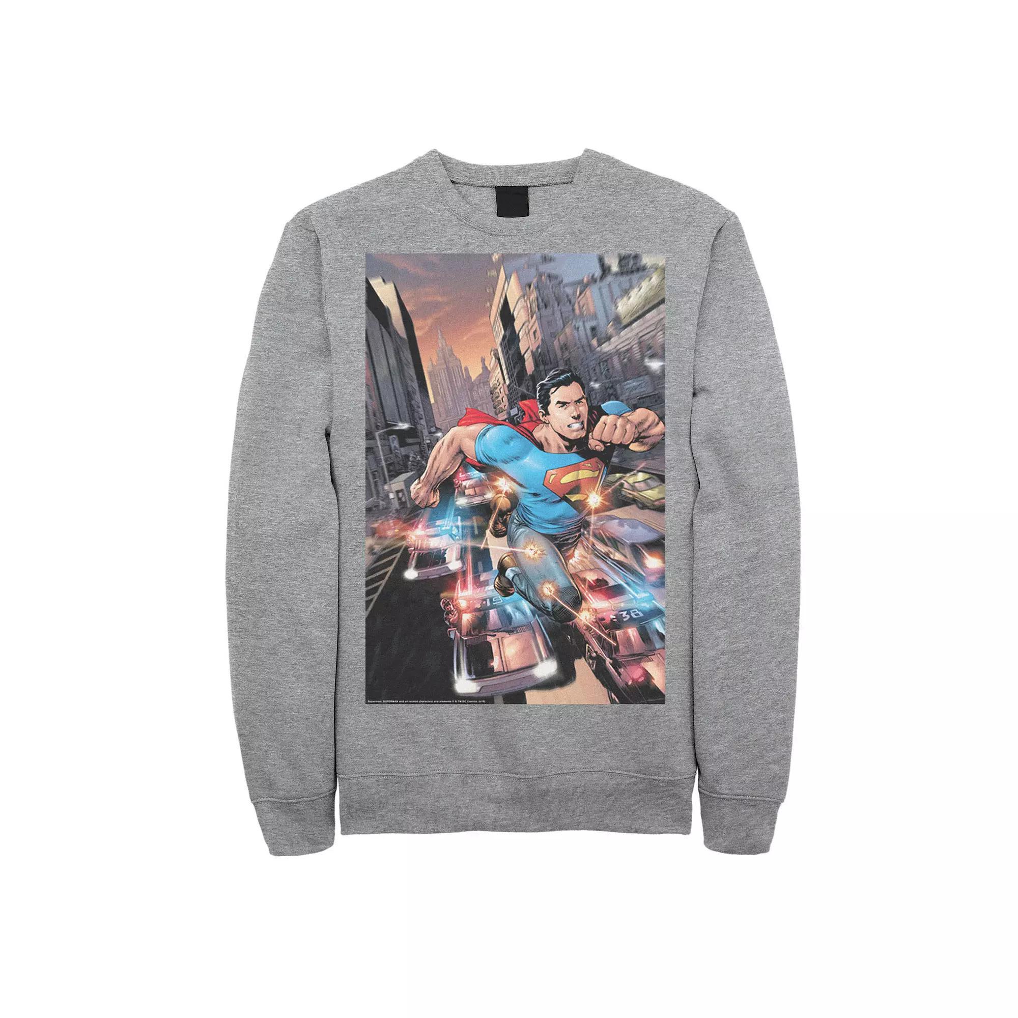 Men's DC Comics Superman Flashing Lights Poster Sweatshirt, Size: 3XL, Athletic Grey Product Image