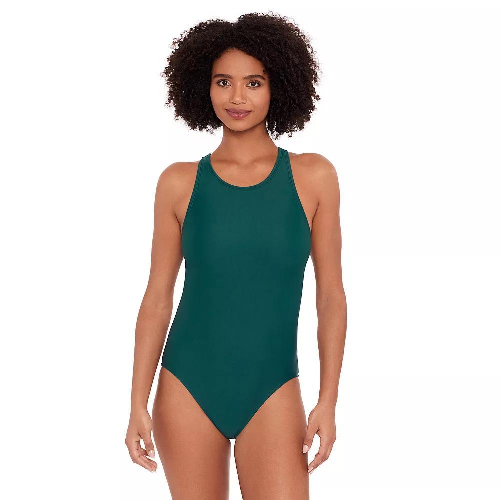 Women's Eco Beach Highneck One-Piece Swimsuit, Size: XL, Green Green Product Image